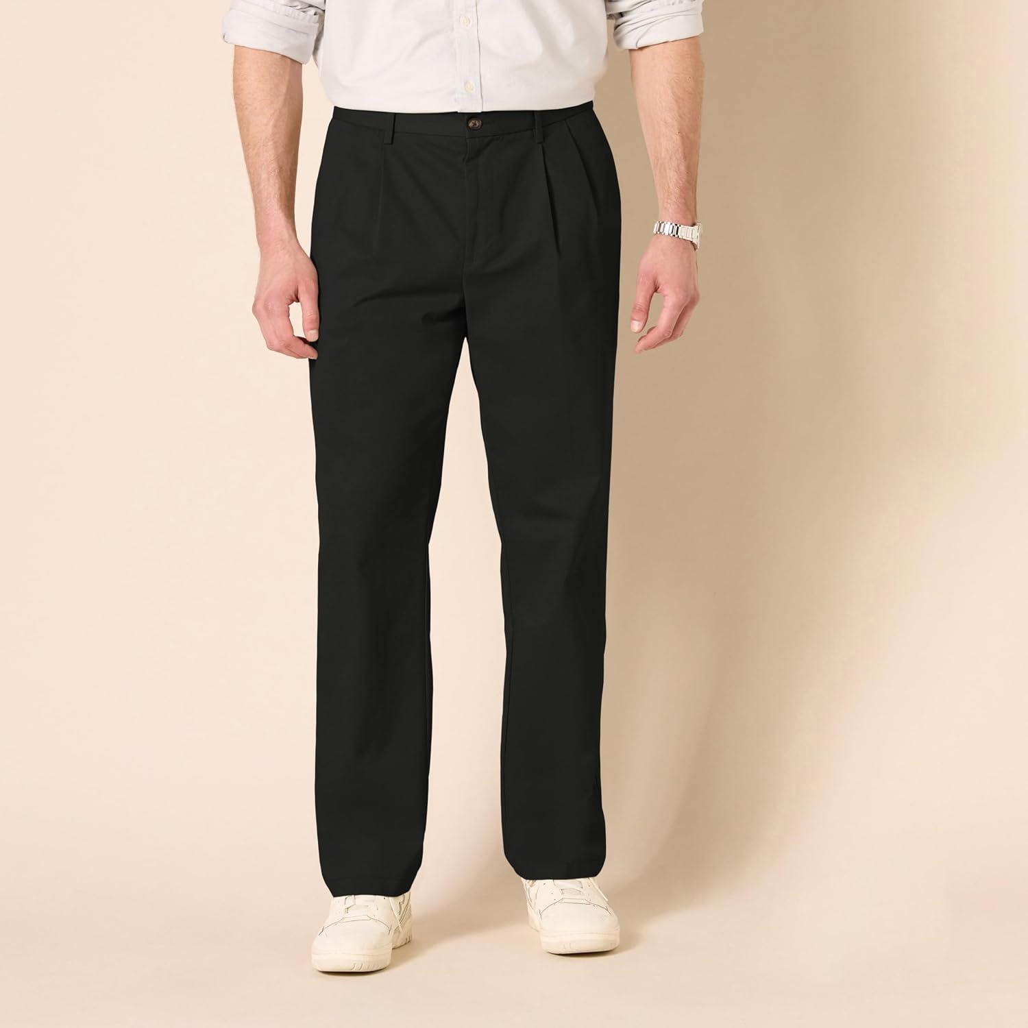 image:imageAmazon Essentials Mens ClassicFit WrinkleResistant Pleated Chino Pant Available in Big amp TallBlack