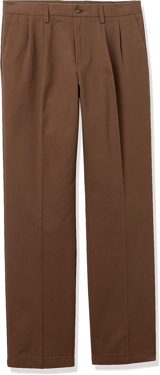 image:imageAmazon Essentials Mens ClassicFit WrinkleResistant Pleated Chino Pant Available in Big amp TallBrown