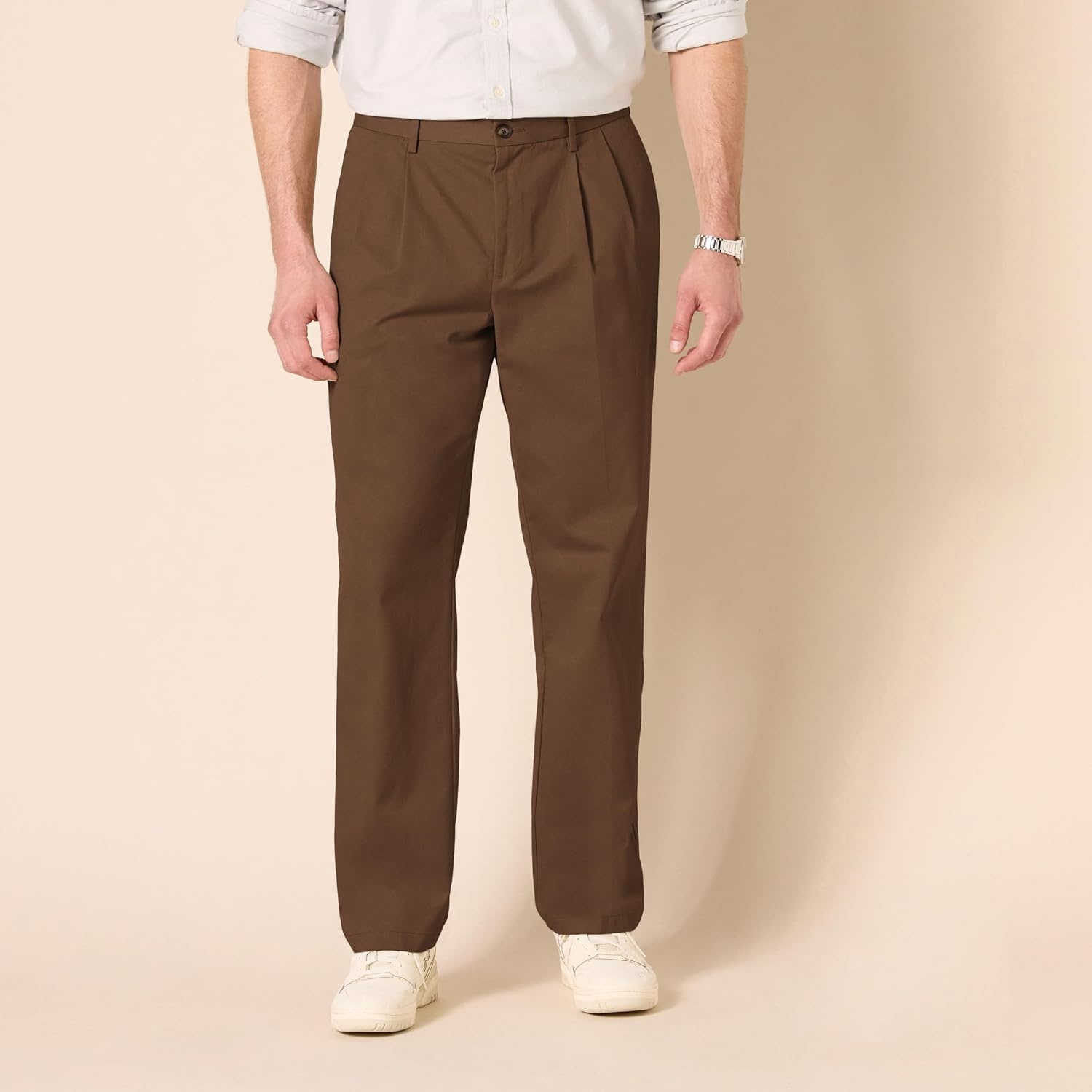 image:imageAmazon Essentials Mens ClassicFit WrinkleResistant Pleated Chino Pant Available in Big amp TallBrown
