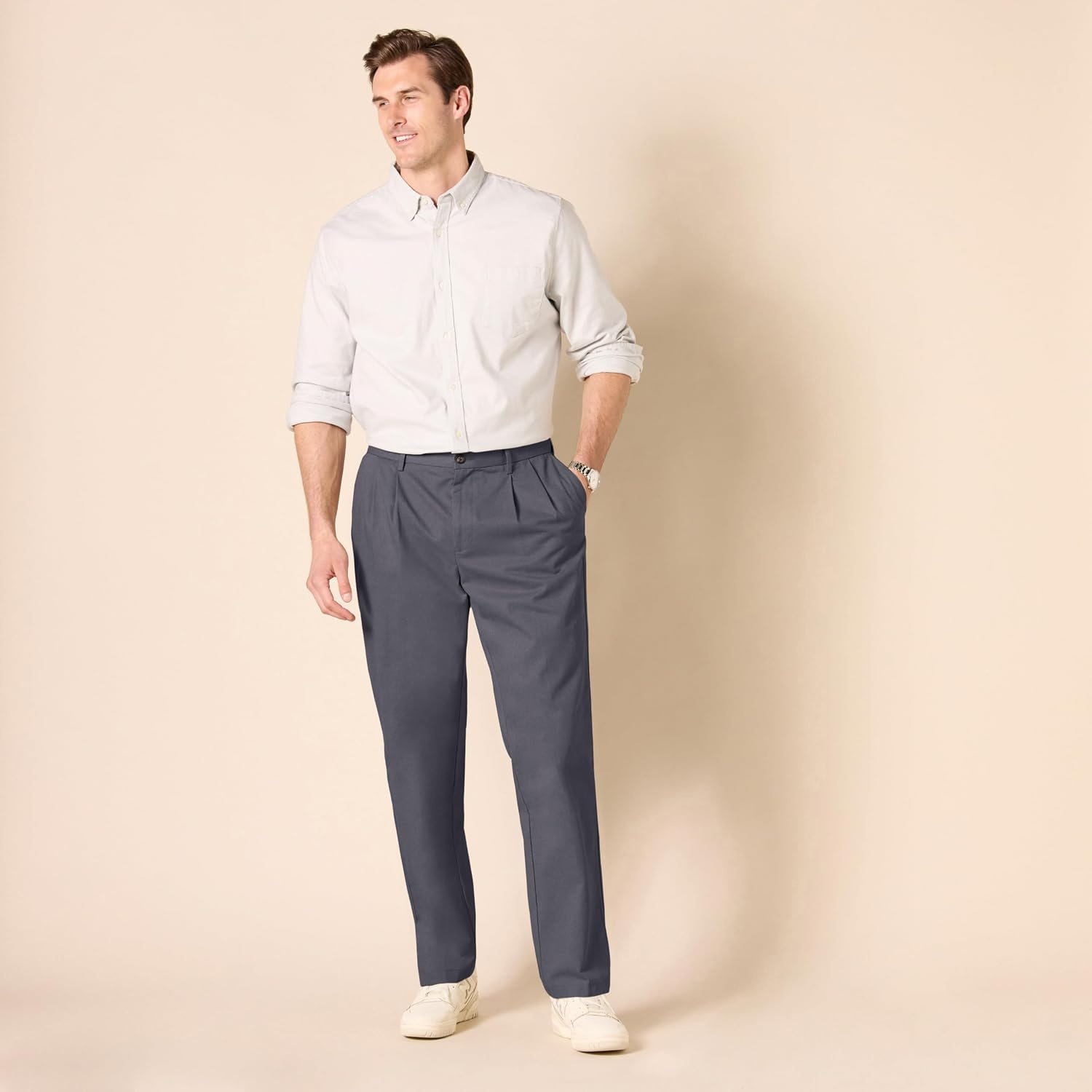 image:imageAmazon Essentials Mens ClassicFit WrinkleResistant Pleated Chino Pant Available in Big amp TallCharcoal