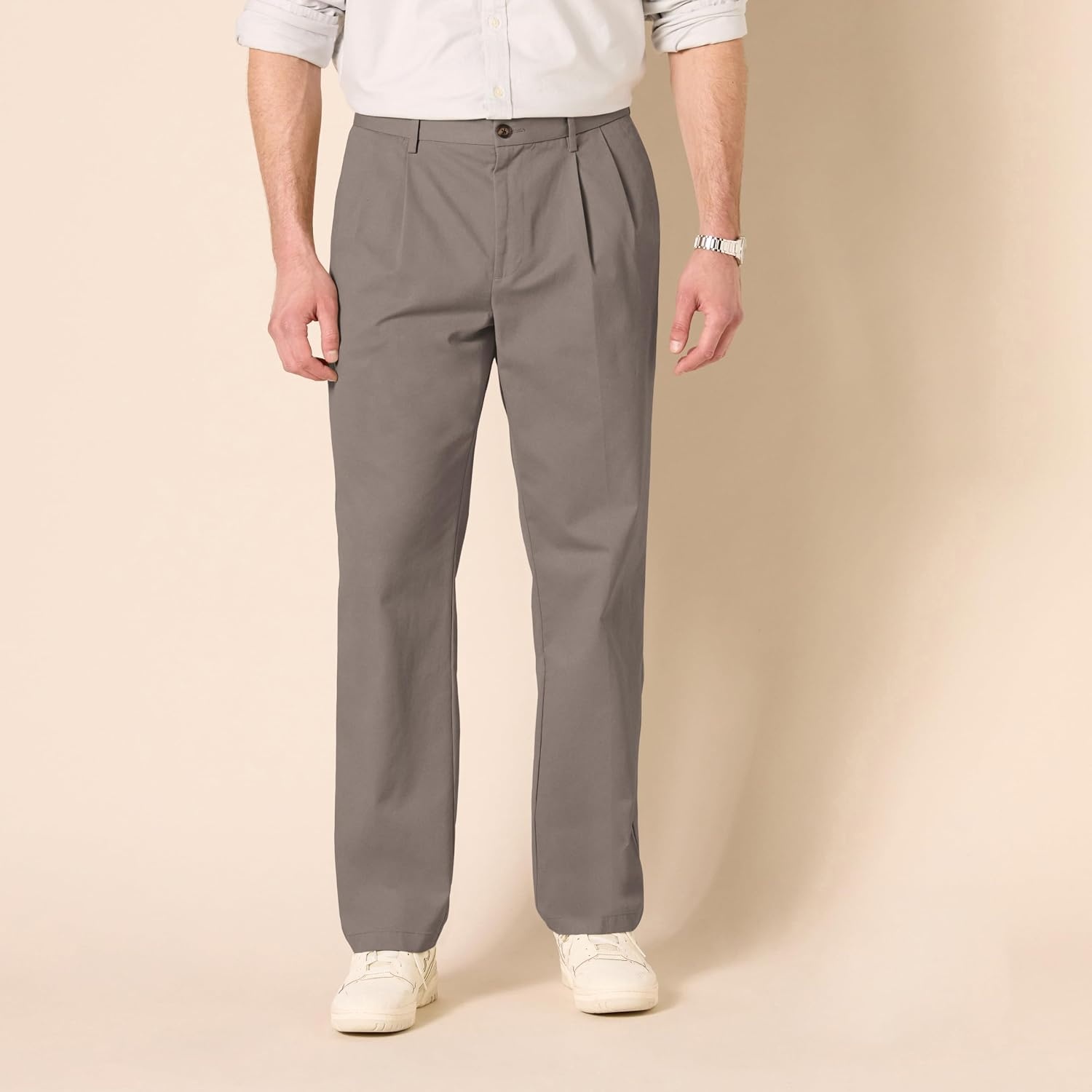 image:imageAmazon Essentials Mens ClassicFit WrinkleResistant Pleated Chino Pant Available in Big amp TallDark Brown