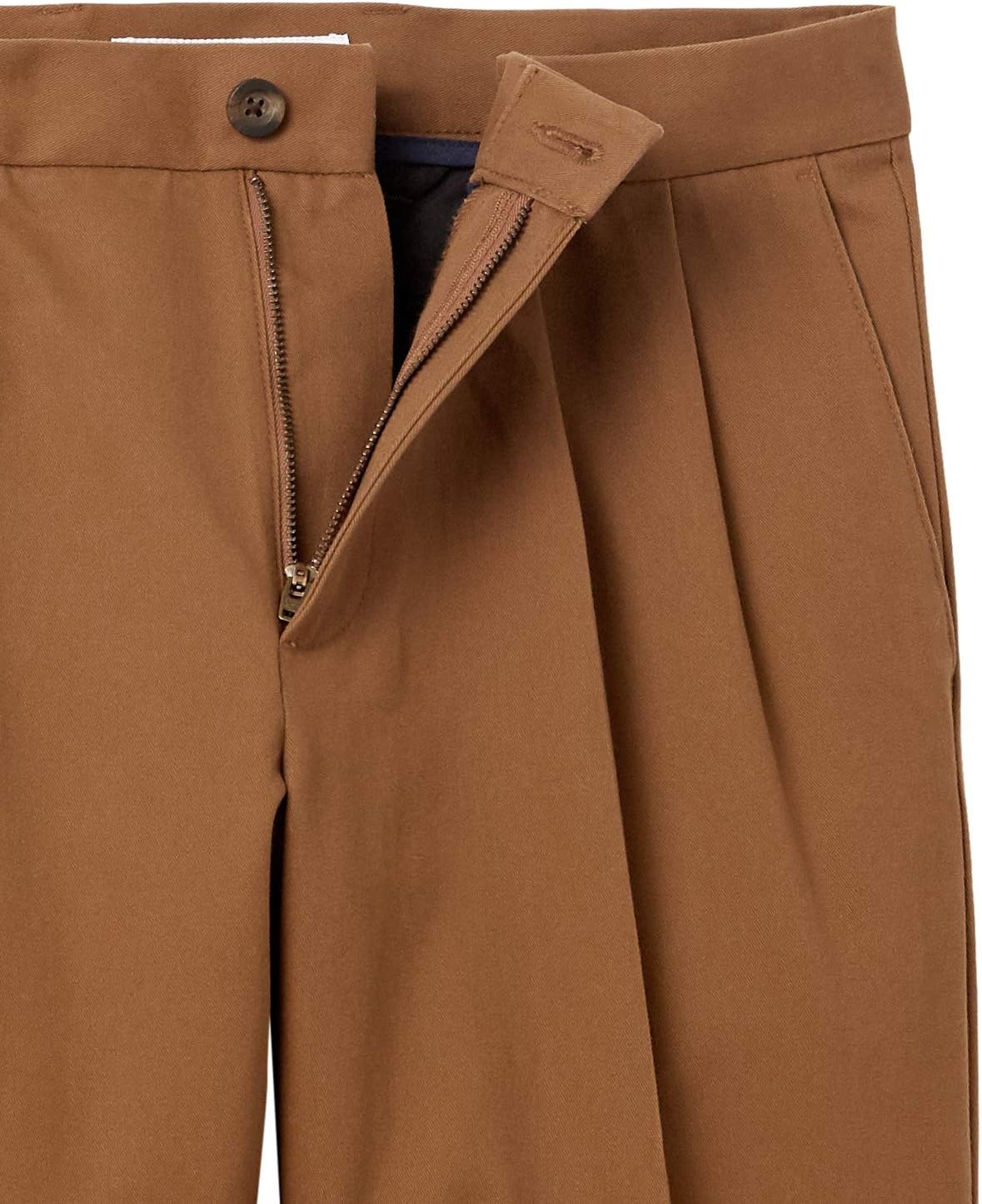 image:imageAmazon Essentials Mens ClassicFit WrinkleResistant Pleated Chino Pant Available in Big amp TallDark Khaki Brown