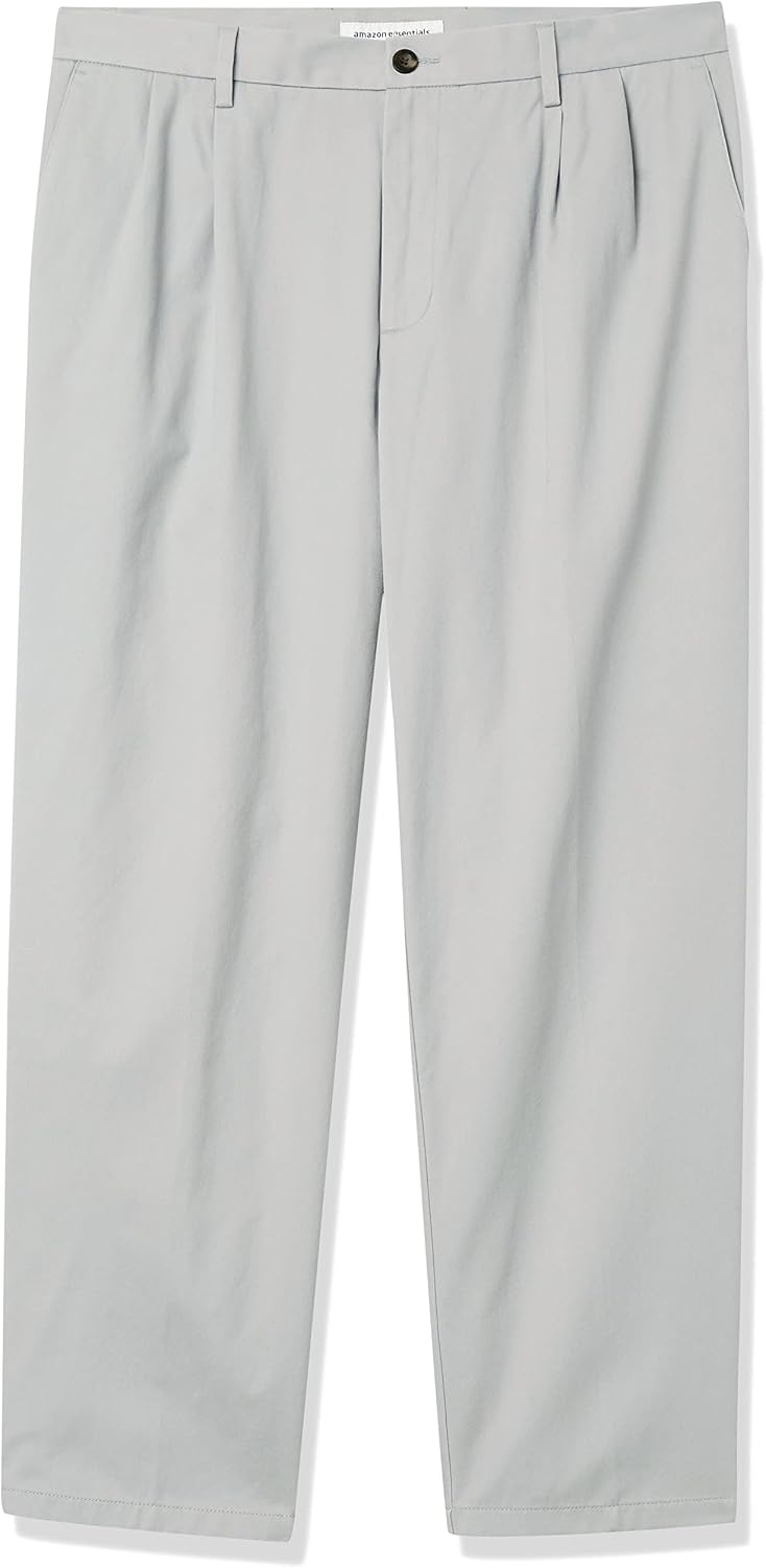 image:imageAmazon Essentials Mens ClassicFit WrinkleResistant Pleated Chino Pant Available in Big amp TallGrey