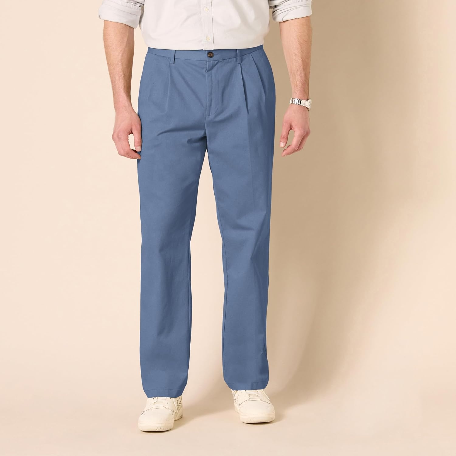 image:imageAmazon Essentials Mens ClassicFit WrinkleResistant Pleated Chino Pant Available in Big amp TallIndigo