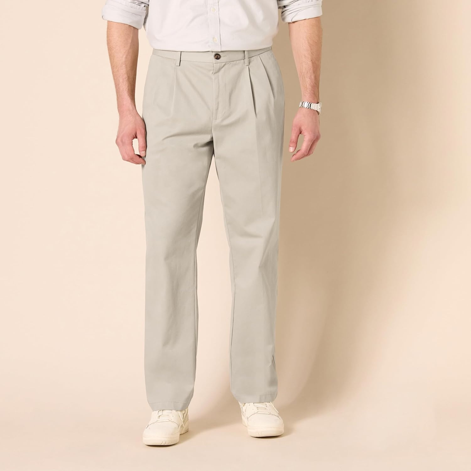 image:imageAmazon Essentials Mens ClassicFit WrinkleResistant Pleated Chino Pant Available in Big amp TallKhaki Beige