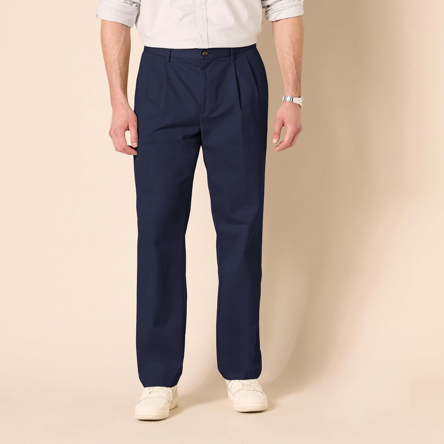 image:imageAmazon Essentials Mens ClassicFit WrinkleResistant Pleated Chino Pant Available in Big amp TallNavy