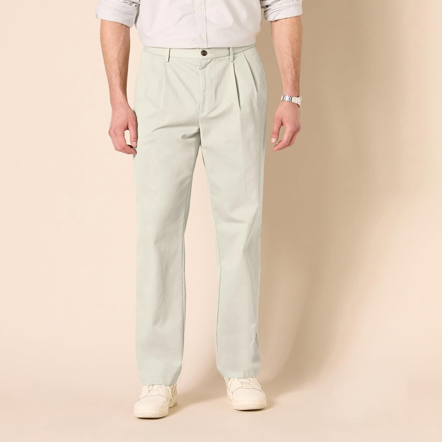 image:imageAmazon Essentials Mens ClassicFit WrinkleResistant Pleated Chino Pant Available in Big amp TallStone