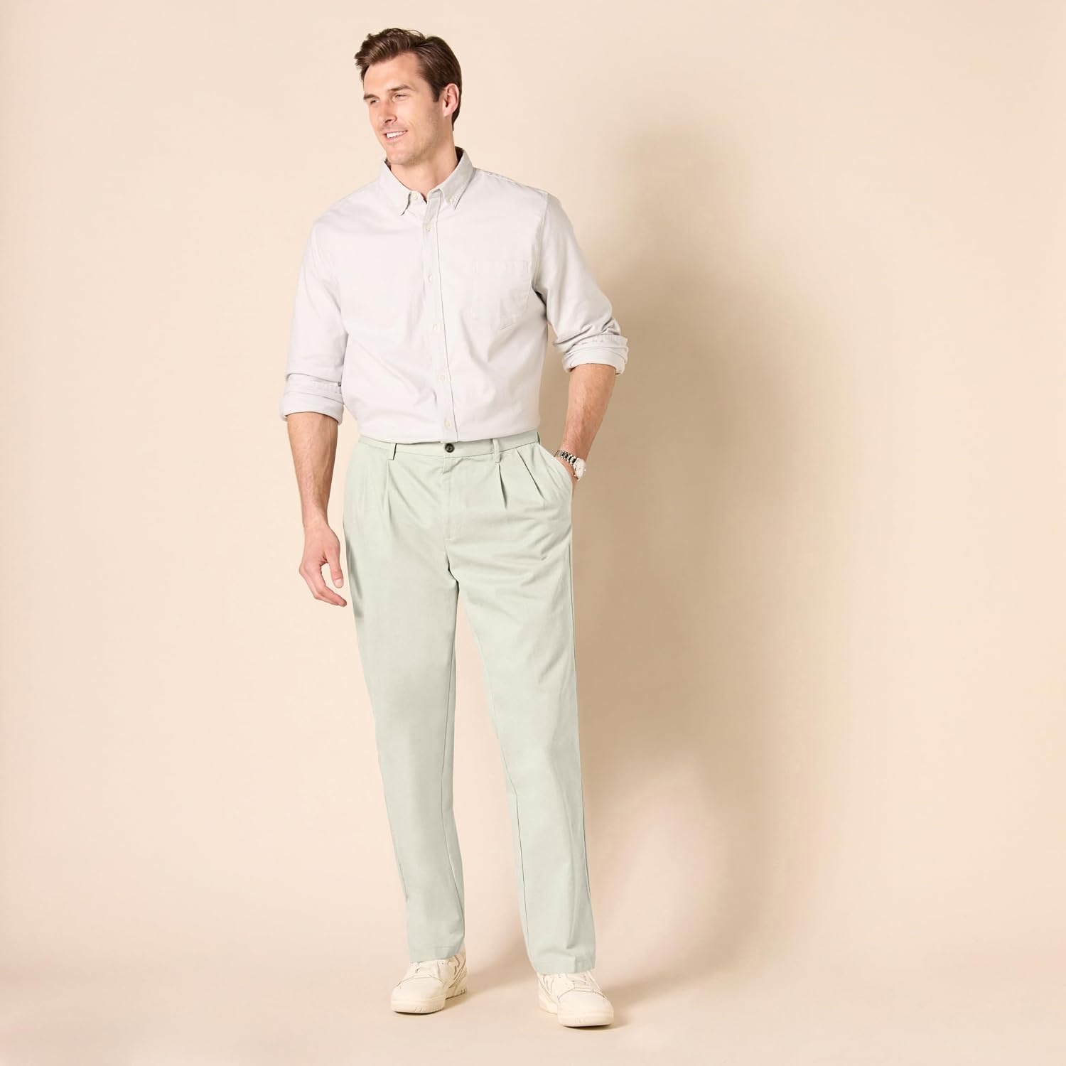 image:imageAmazon Essentials Mens ClassicFit WrinkleResistant Pleated Chino Pant Available in Big amp TallStone