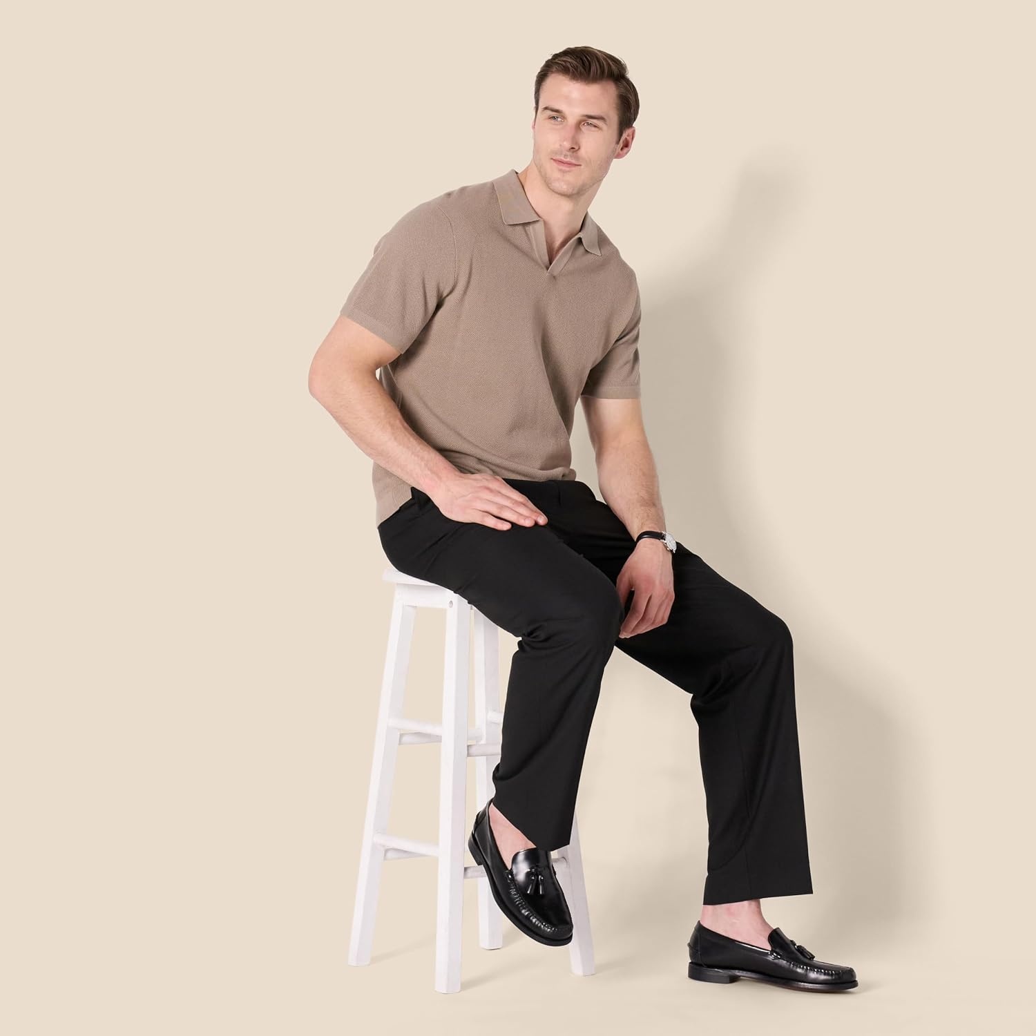 image:imageAmazon Essentials Mens ClassicFit WrinkleResistant Stretch Dress PantsBlack