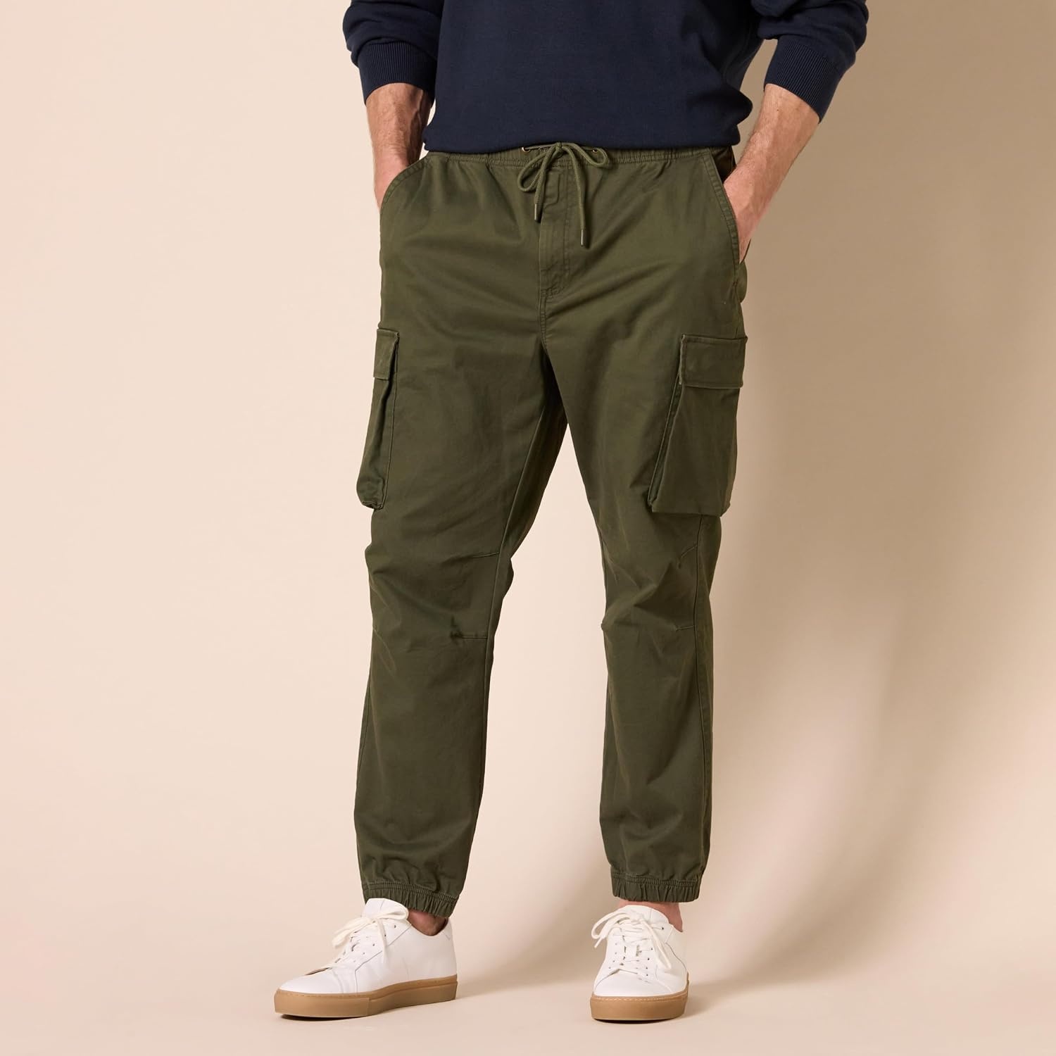 image:imageAmazon Essentials Mens DrawstringWaist RegularFit Cargo JoggerDark Olive