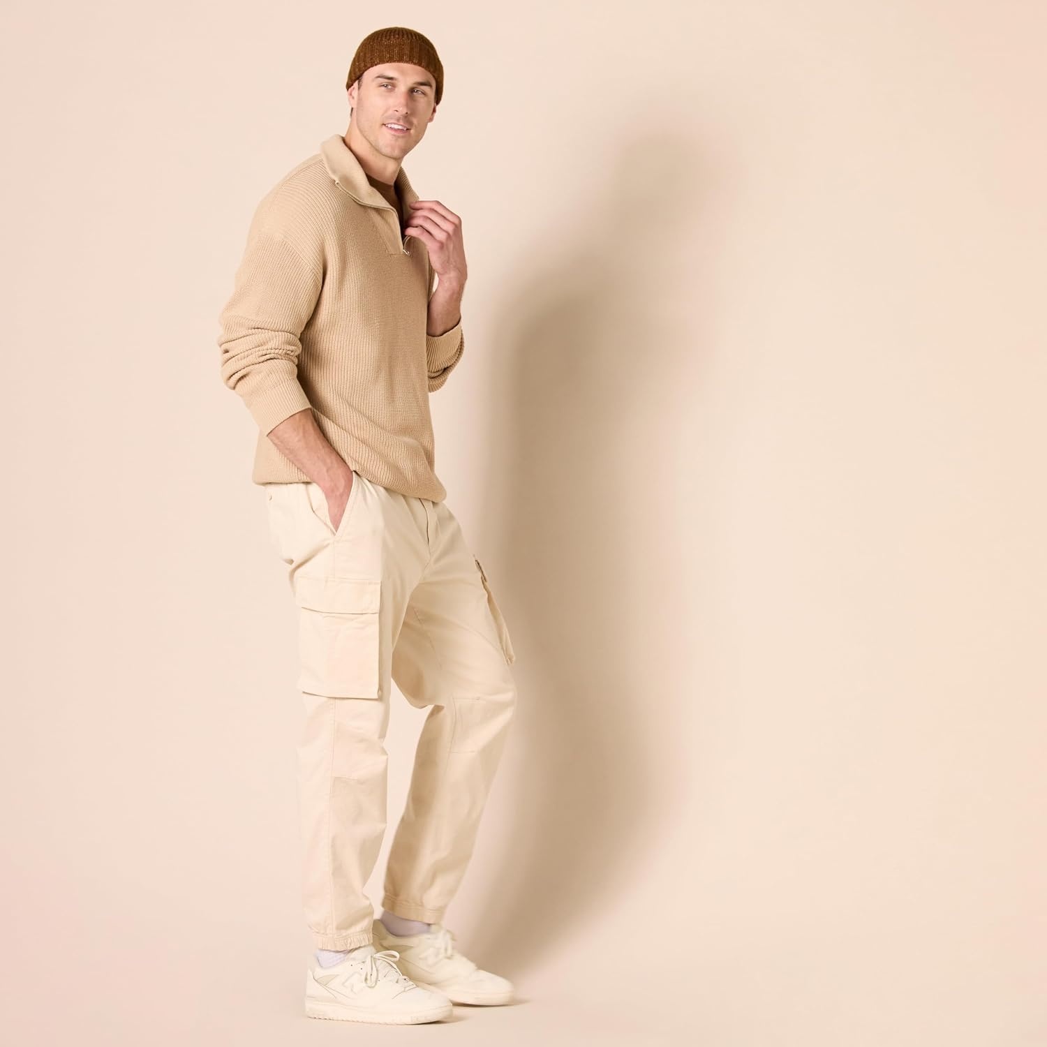 image:imageAmazon Essentials Mens DrawstringWaist RegularFit Cargo JoggerLight Beige