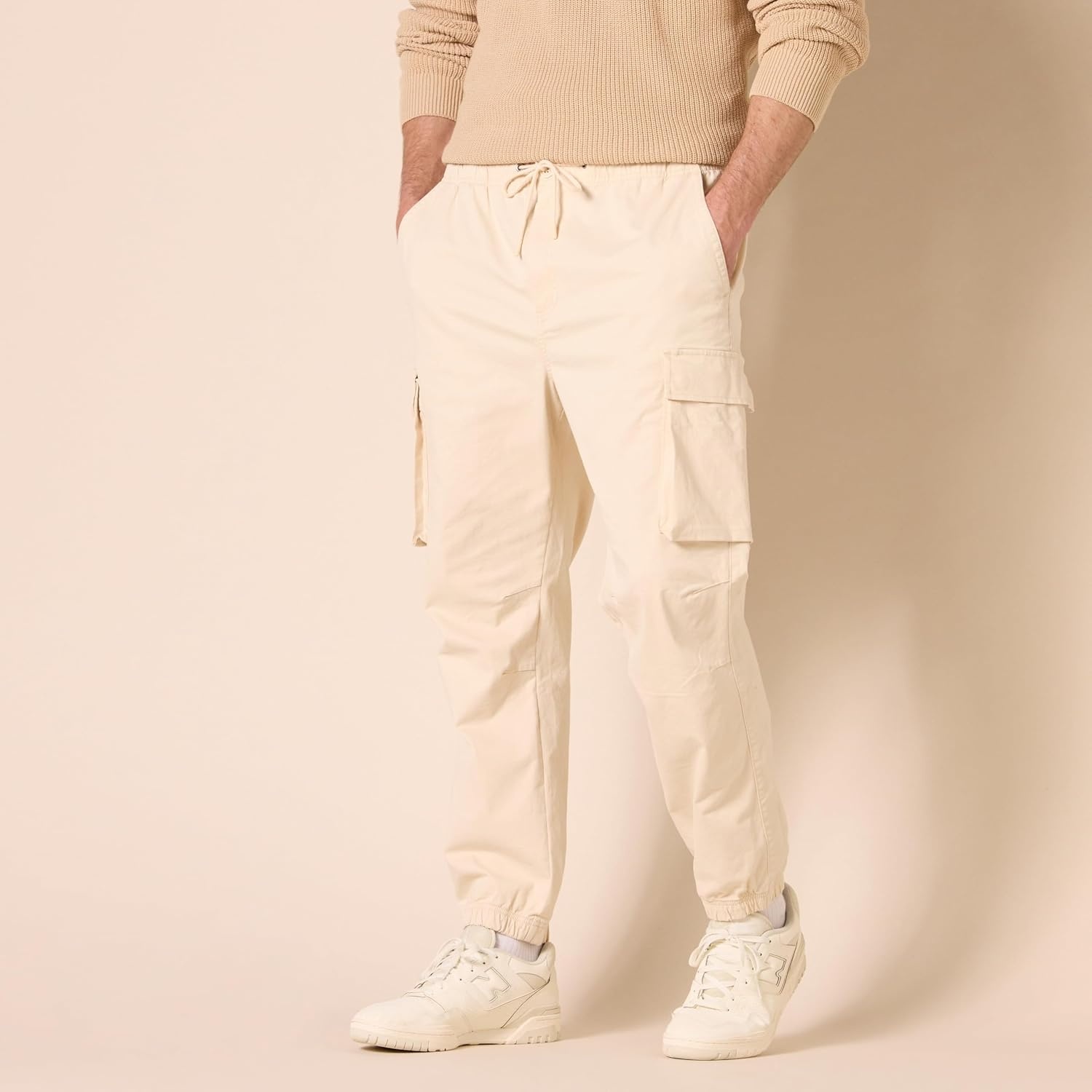 image:imageAmazon Essentials Mens DrawstringWaist RegularFit Cargo JoggerLight Beige