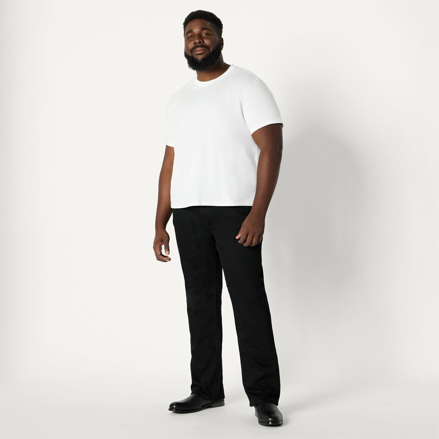 image:imageAmazon Essentials Mens Heavyweight Denim StraightFit Bootcut Jeans with 5 Pocket Styling Zip Fly StretchBlack