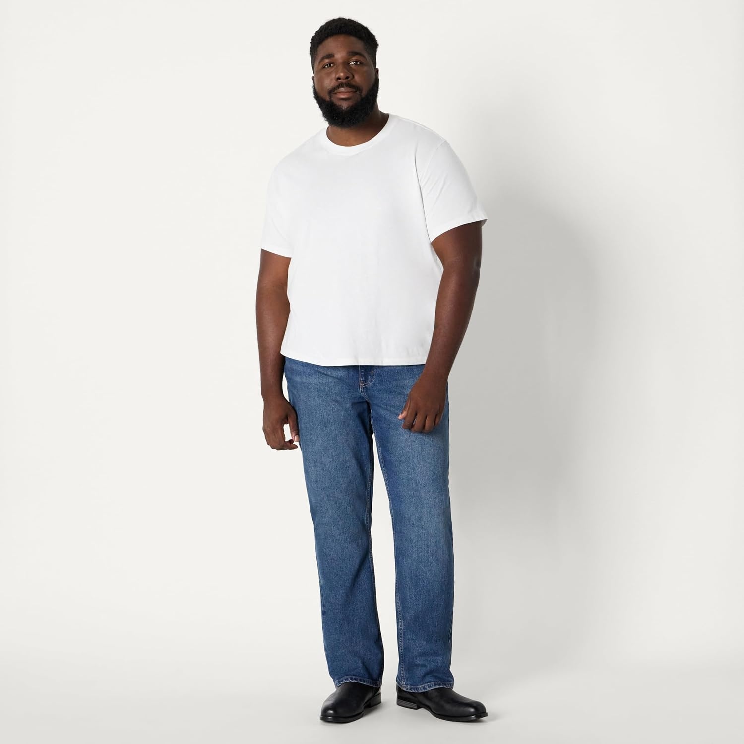 image:imageAmazon Essentials Mens Heavyweight Denim StraightFit Bootcut Jeans with 5 Pocket Styling Zip Fly StretchStone Medium Wash