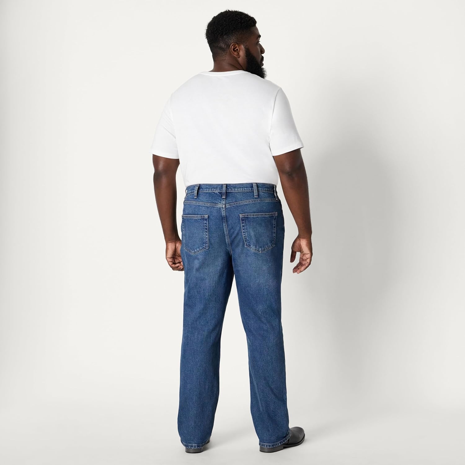 image:imageAmazon Essentials Mens Heavyweight Denim StraightFit Bootcut Jeans with 5 Pocket Styling Zip Fly StretchStone Medium Wash