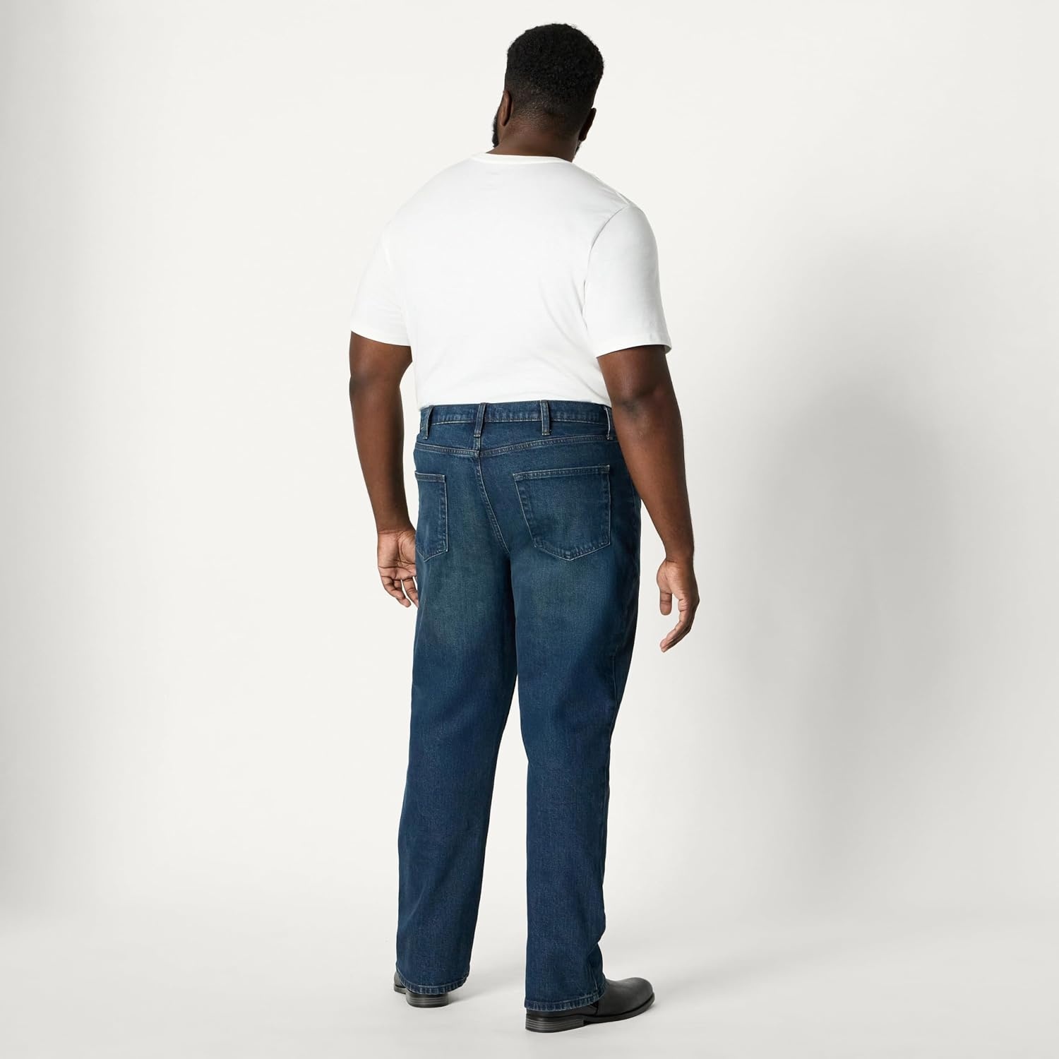 image:imageAmazon Essentials Mens Heavyweight Denim StraightFit Bootcut Jeans with 5 Pocket Styling Zip Fly StretchTinted Dark Wash