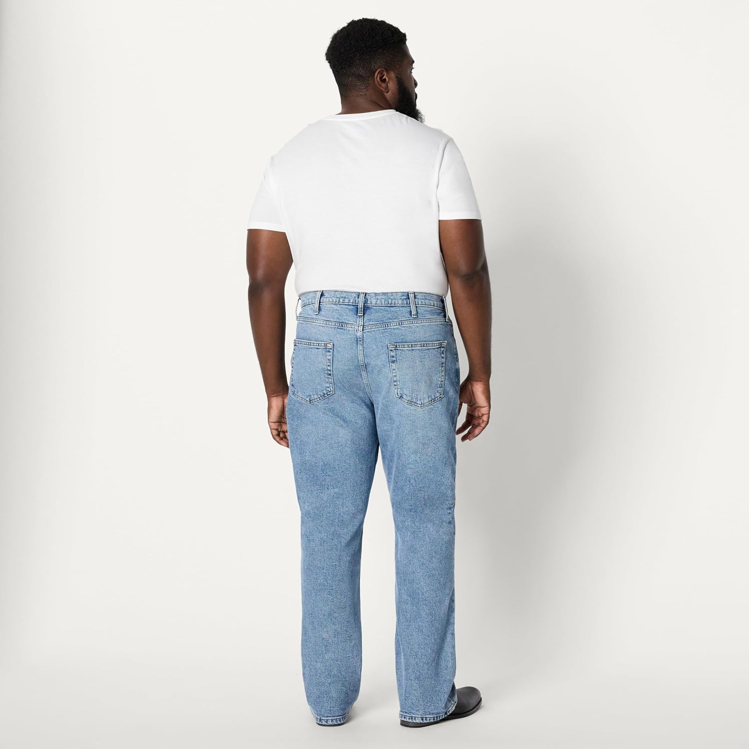image:imageAmazon Essentials Mens Heavyweight Denim StraightFit Bootcut Jeans with 5 Pocket Styling Zip Fly StretchTinted Light Wash
