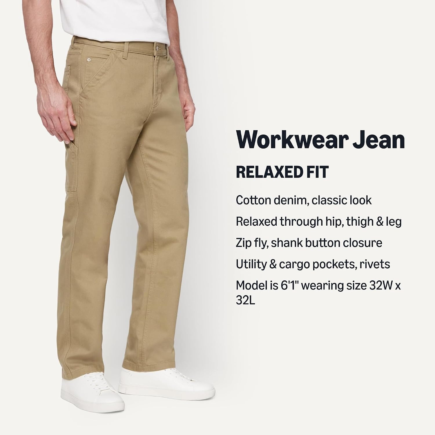 image:imageAmazon Essentials Mens Heavyweight Rigid RelaxedFit Workwear Carpenter Jeans with PocketsMushroom Brown