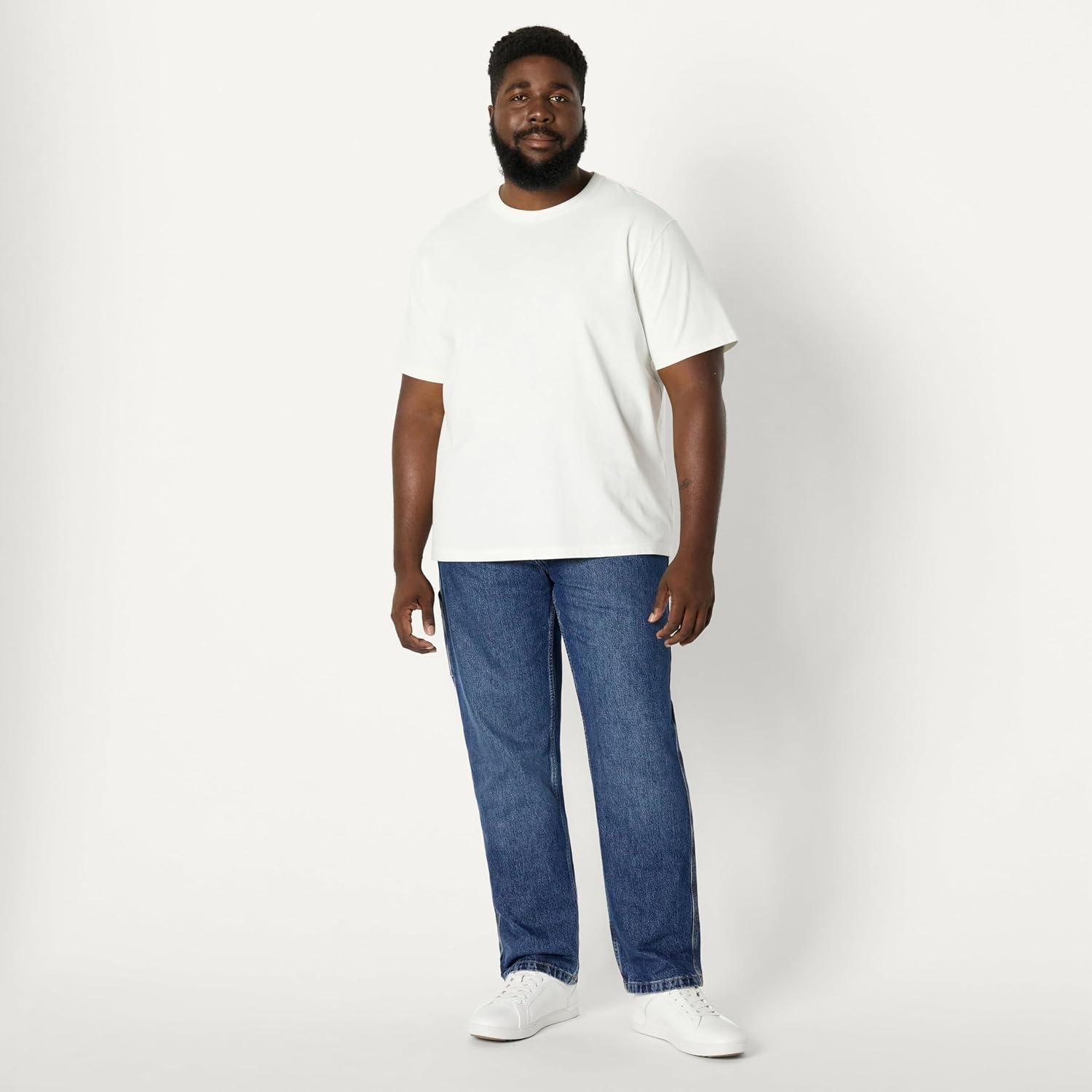 image:imageAmazon Essentials Mens Heavyweight Rigid RelaxedFit Workwear Carpenter Jeans with PocketsStone Medium Wash