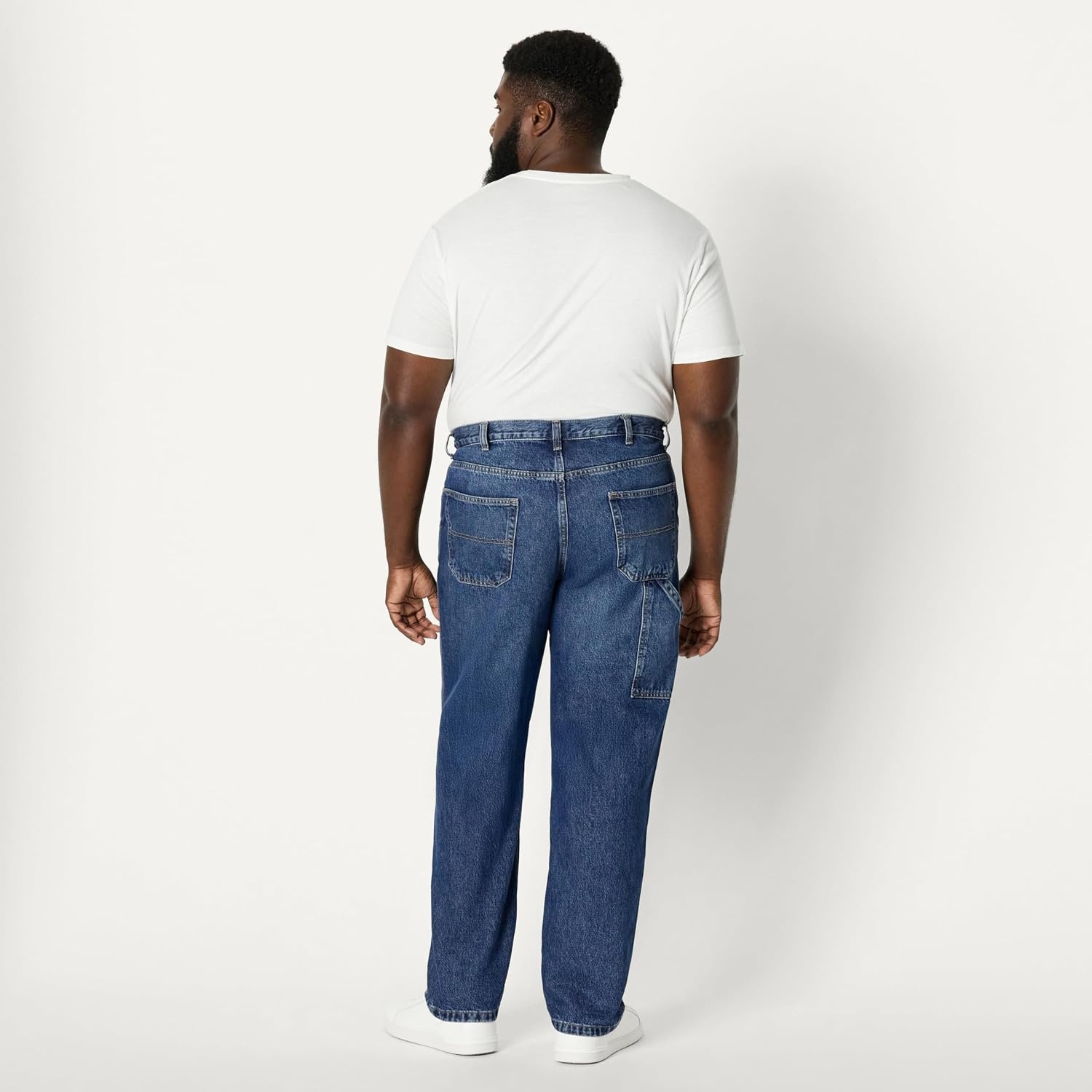 image:imageAmazon Essentials Mens Heavyweight Rigid RelaxedFit Workwear Carpenter Jeans with PocketsStone Medium Wash