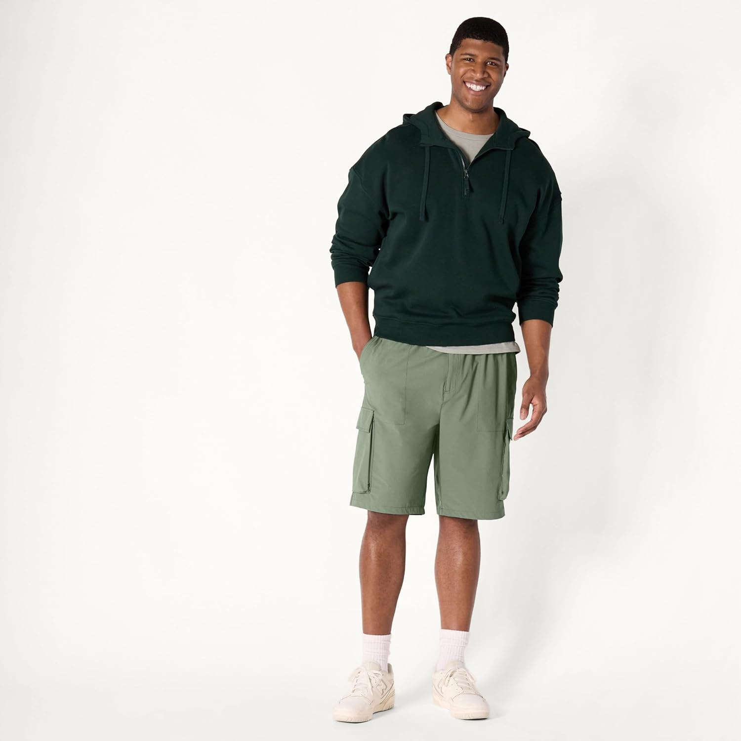 image:imageAmazon Essentials Mens LooseFit 11 Long Cargo ShortsDark Olive
