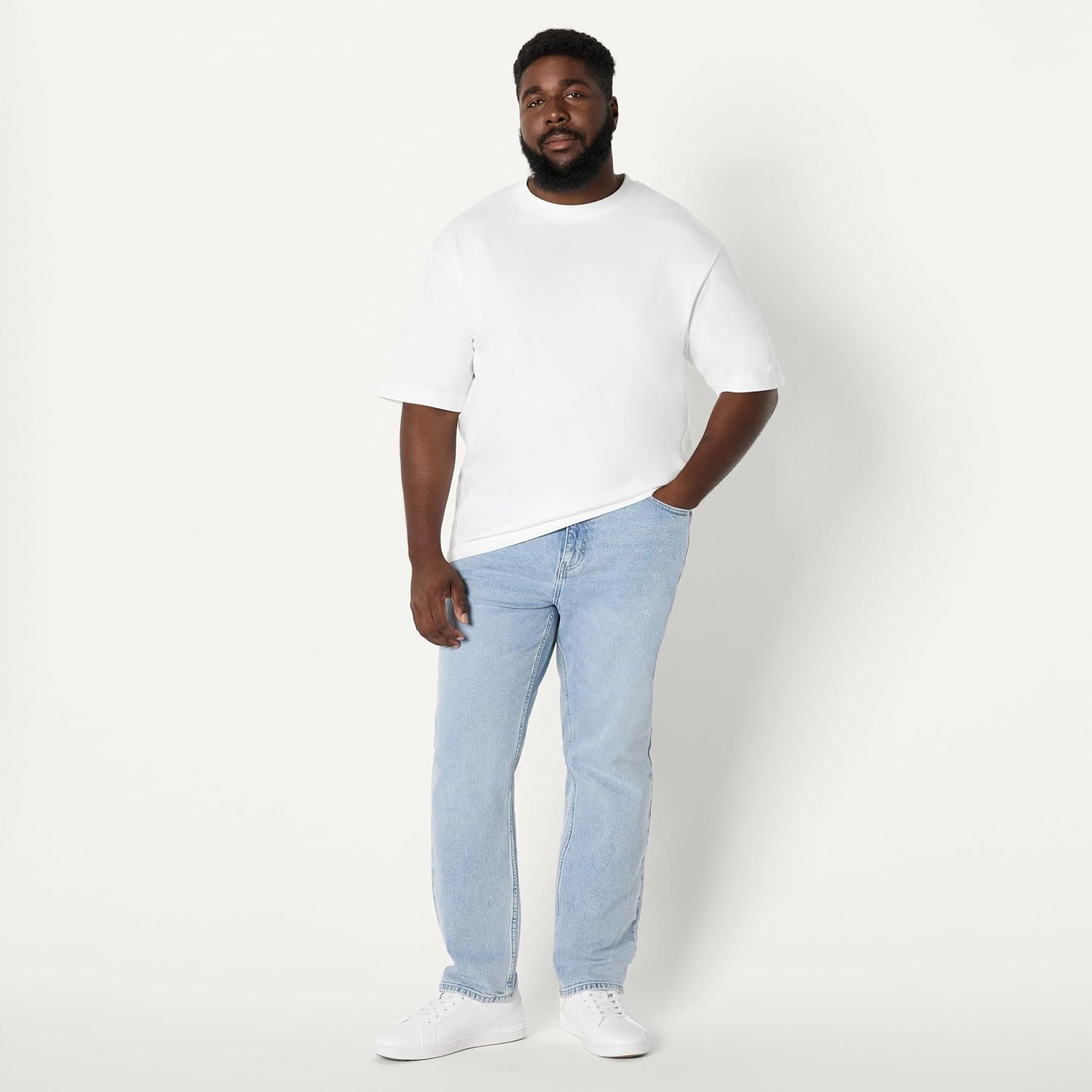 image:imageAmazon Essentials Mens Low Stretch Slim Straight Denim Jeans Vintage InspiredIced Light Wash