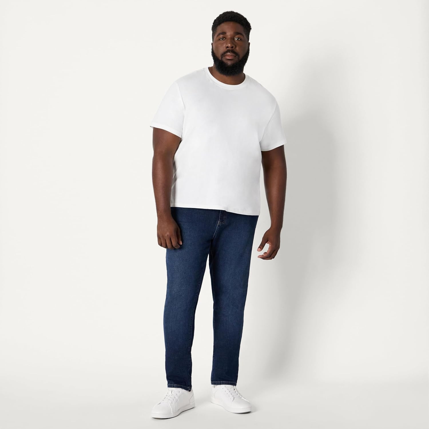 image:imageAmazon Essentials Mens Low Stretch SlimFit Jean Tapered Leg Vintage Inspired Midweight DenimDark Midnight Wash