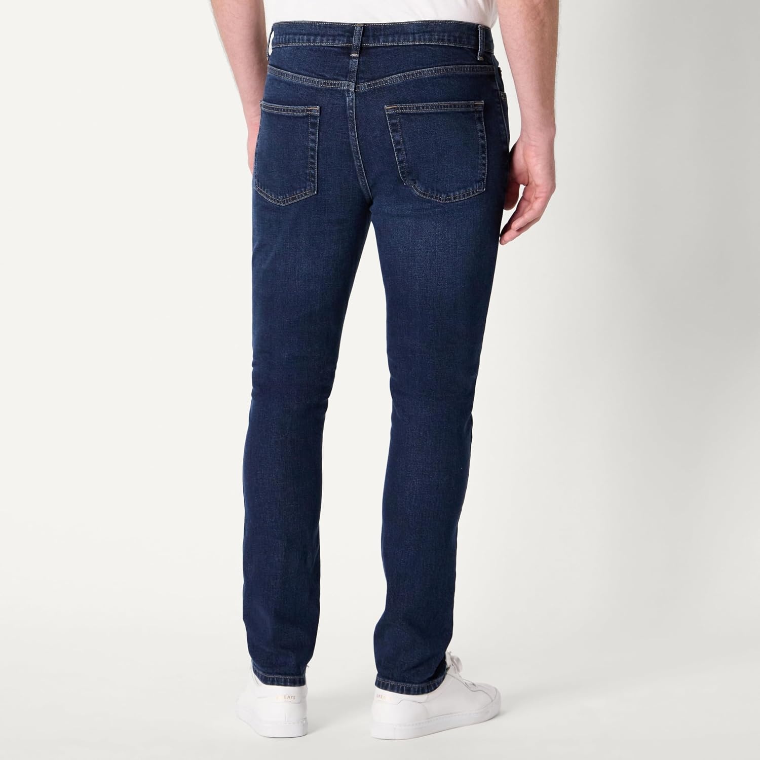 image:imageAmazon Essentials Mens Low Stretch SlimFit Jean Tapered Leg Vintage Inspired Midweight DenimDark Midnight Wash