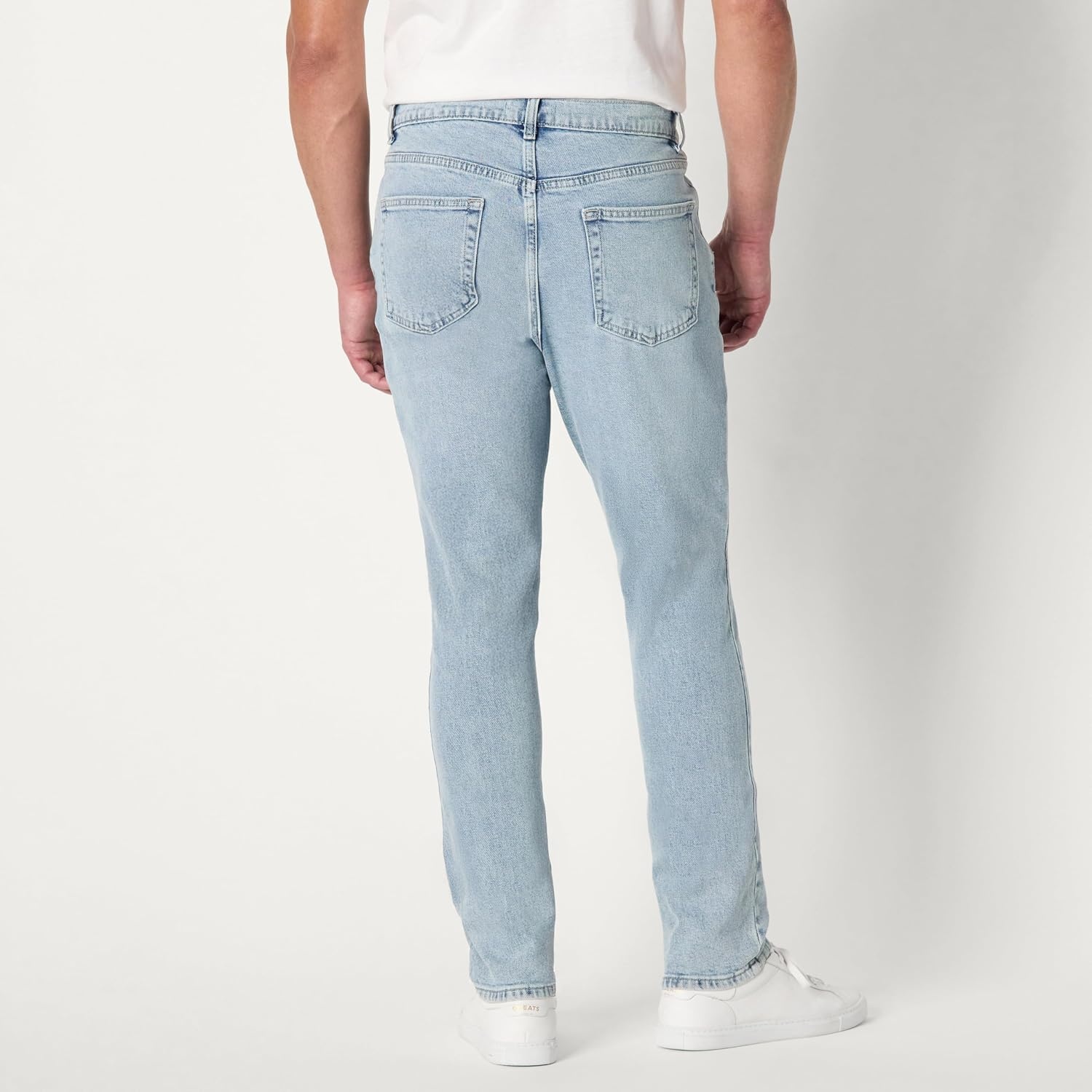 image:imageAmazon Essentials Mens Low Stretch SlimFit Jean Tapered Leg Vintage Inspired Midweight DenimIced Light Wash