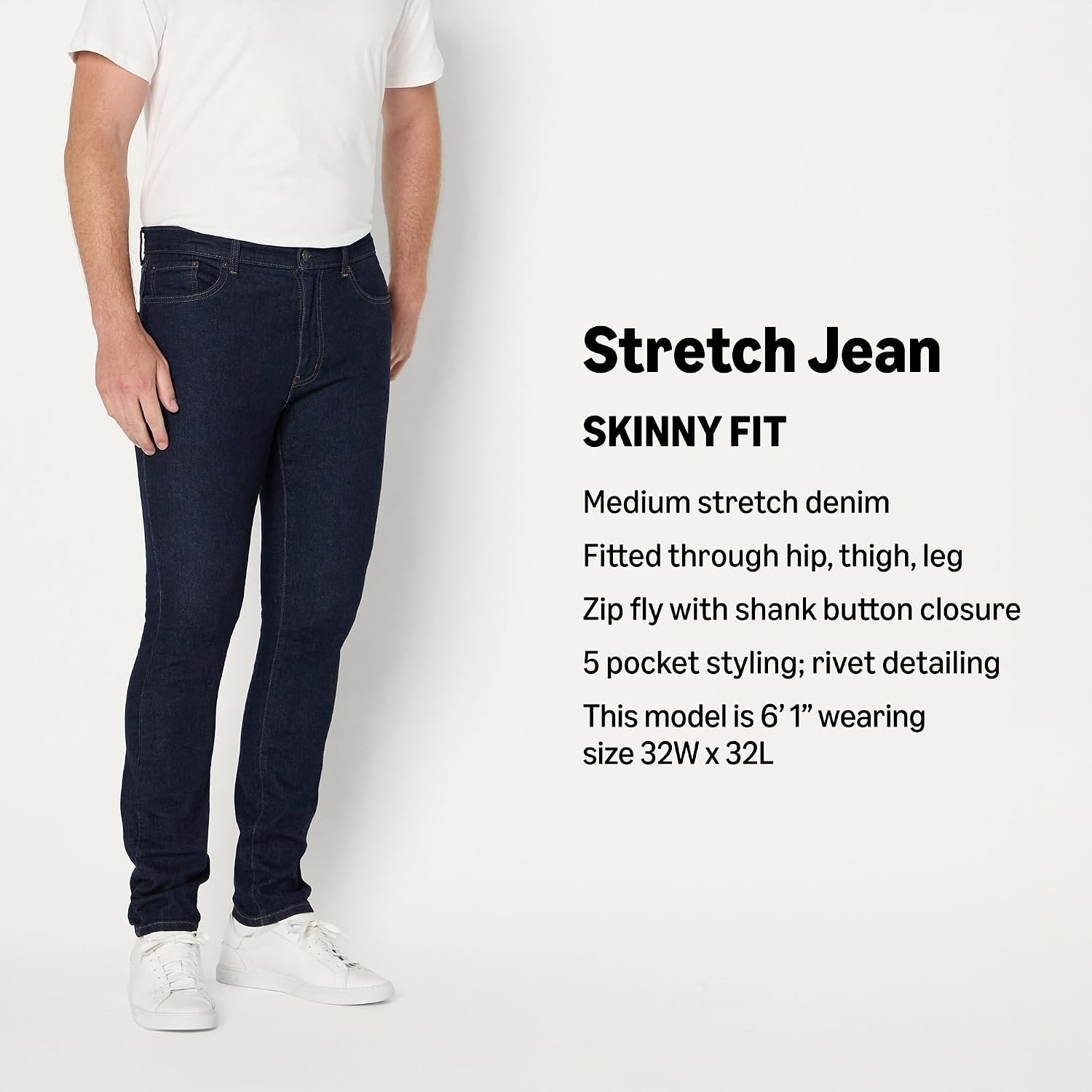 image:imageAmazon Essentials Mens Medium Stretch SkinnyFit JeansRinse