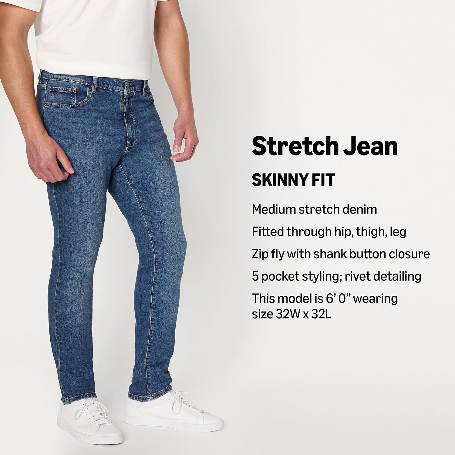 image:imageAmazon Essentials Mens Medium Stretch SkinnyFit JeansStone Medium Wash