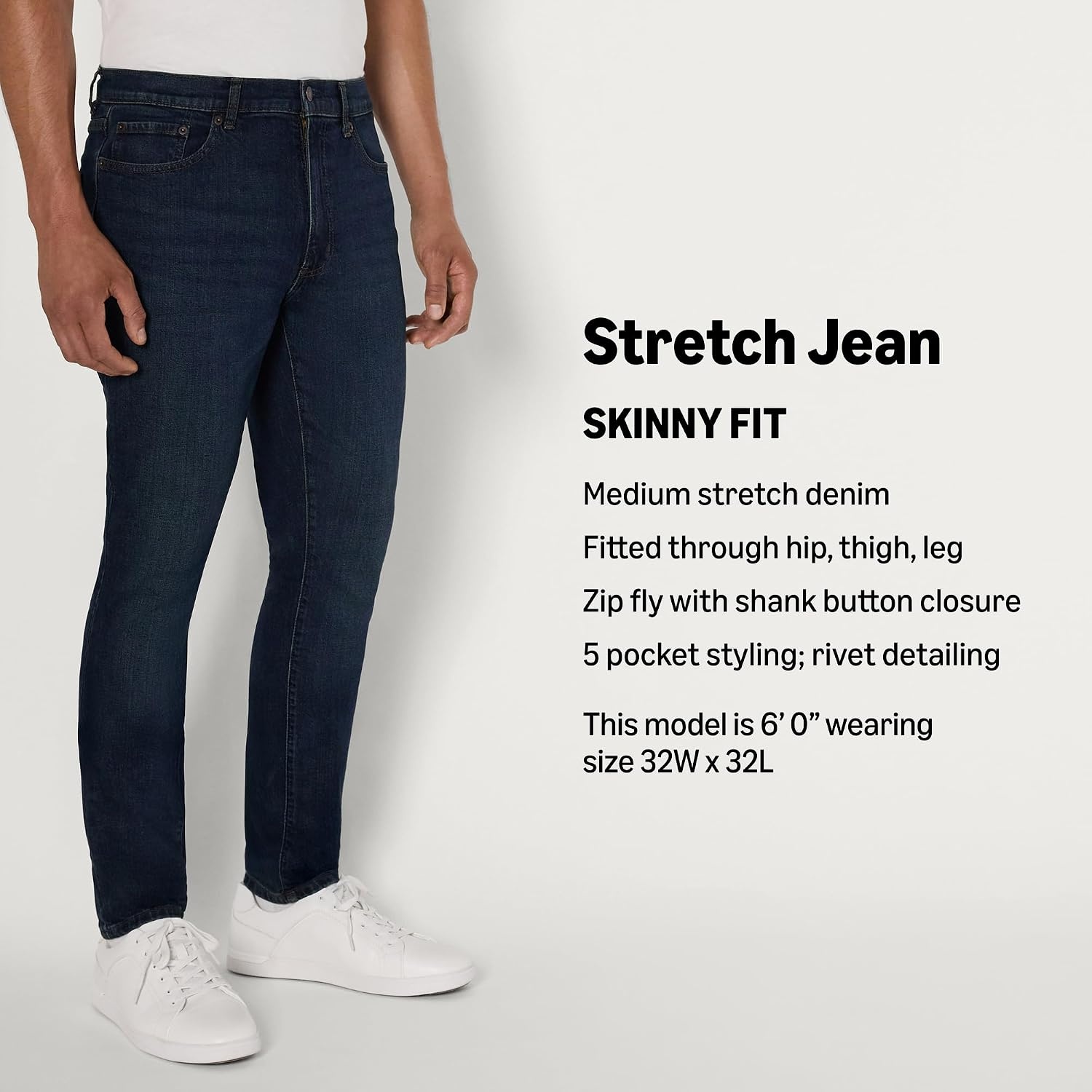 image:imageAmazon Essentials Mens Medium Stretch SkinnyFit JeansTinted Dark Wash