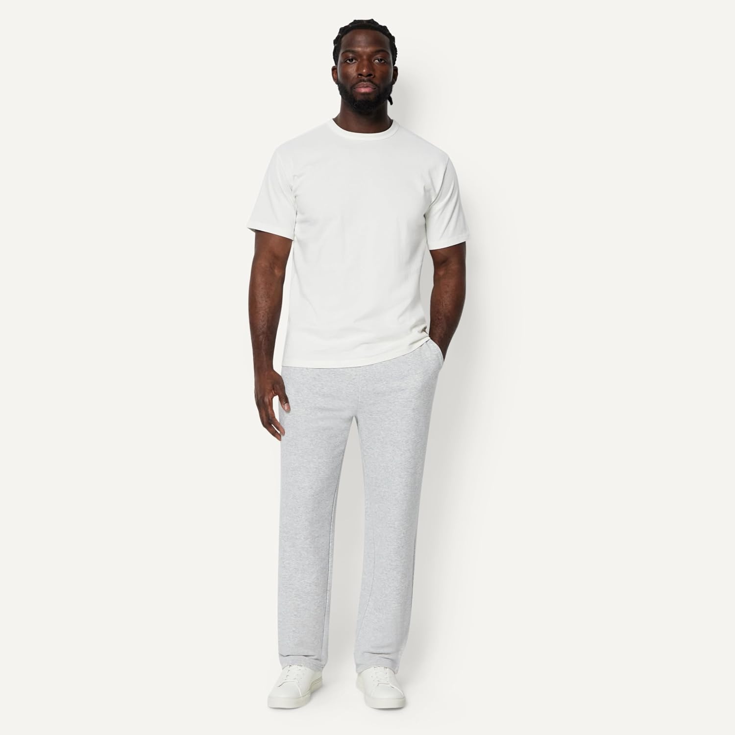 image:imageAmazon Essentials Mens RegularFit Soft Cotton OpenHem SweatpantsLight Grey Heather