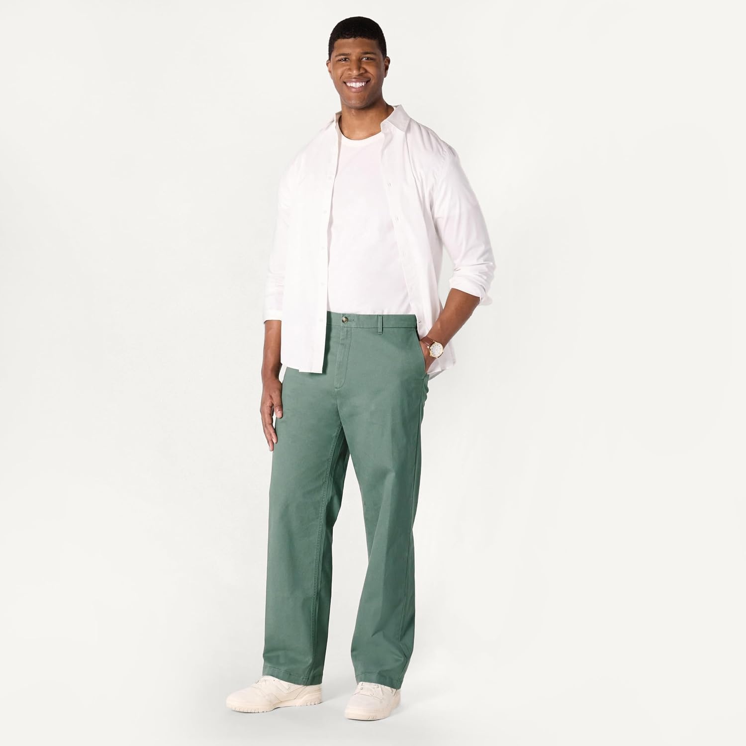 image:imageAmazon Essentials Mens RelaxedFit Cotton Chino PantDark Sage Green