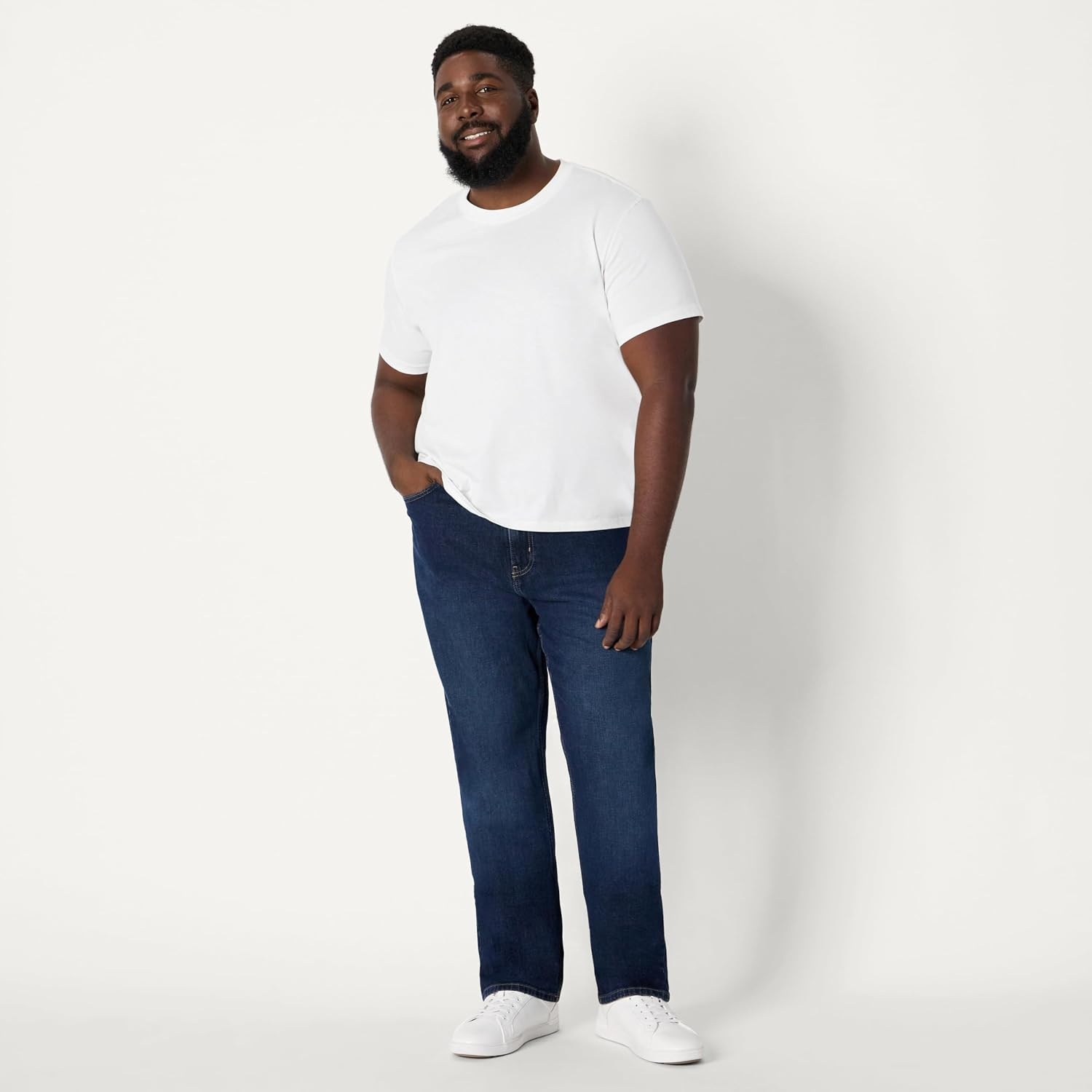 image:imageAmazon Essentials Mens RelaxedFit JeansDark Midnight Wash