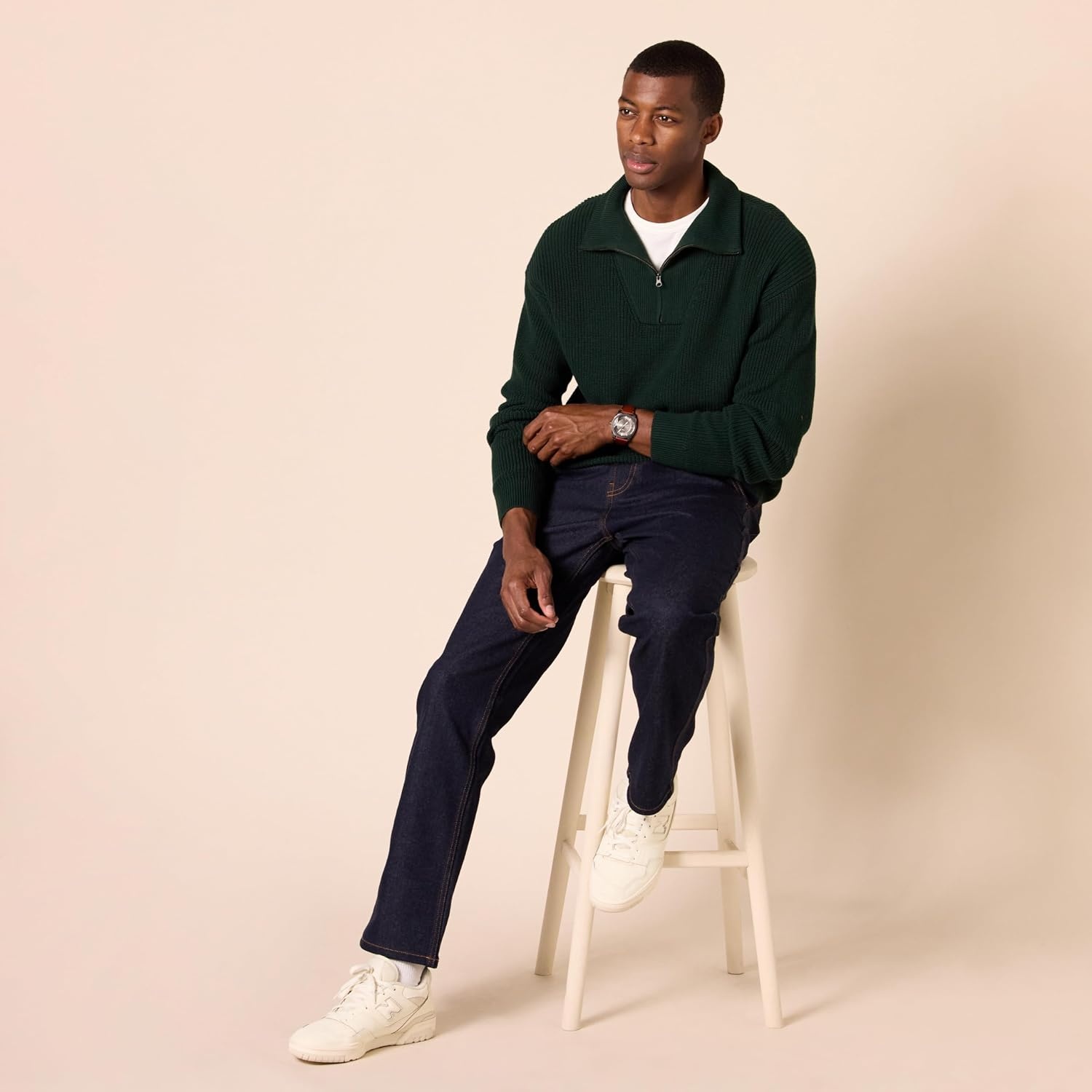 image:imageAmazon Essentials Mens RelaxedFit Workwear Carpenter Jean with Comfort StretchDark Wash