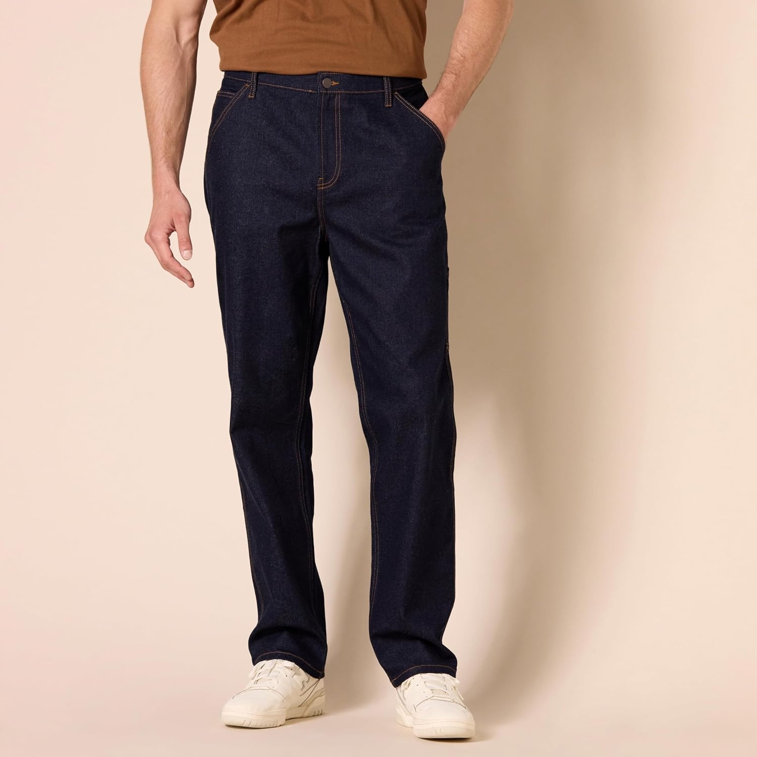 image:imageAmazon Essentials Mens RelaxedFit Workwear Carpenter Jean with Comfort StretchDark Wash