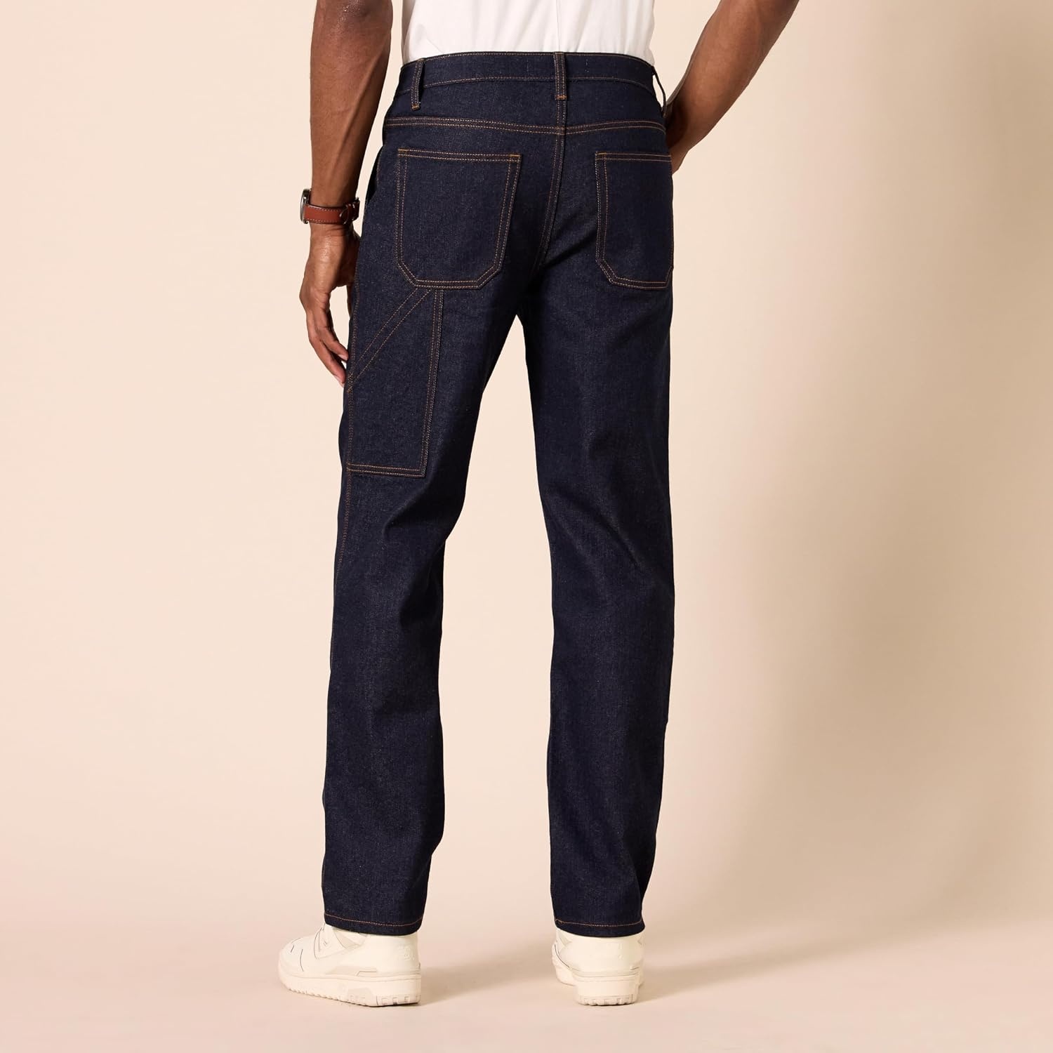 image:imageAmazon Essentials Mens RelaxedFit Workwear Carpenter Jean with Comfort StretchDark Wash