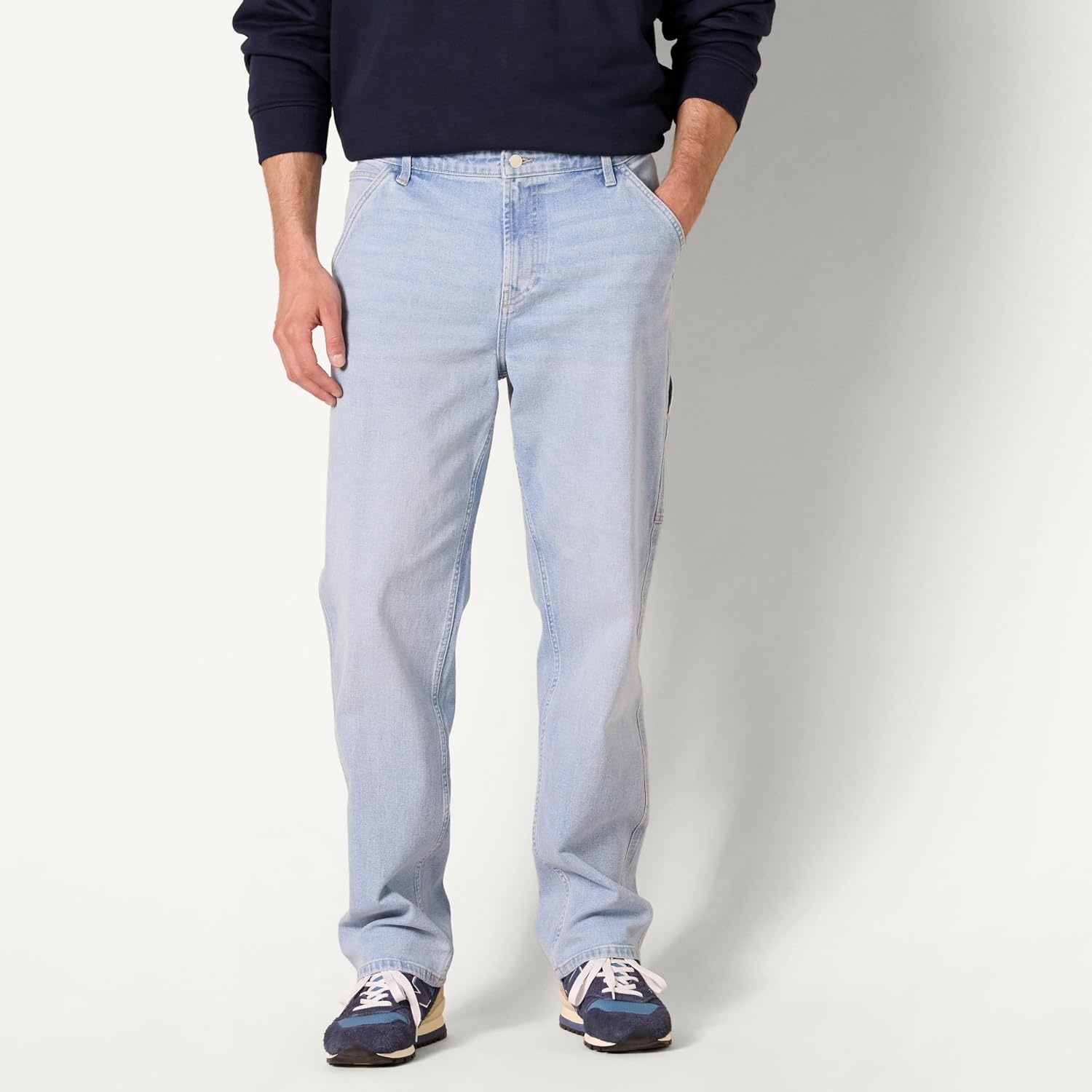 image:imageAmazon Essentials Mens RelaxedFit Workwear Carpenter Jean with Comfort StretchLight Blue Wash