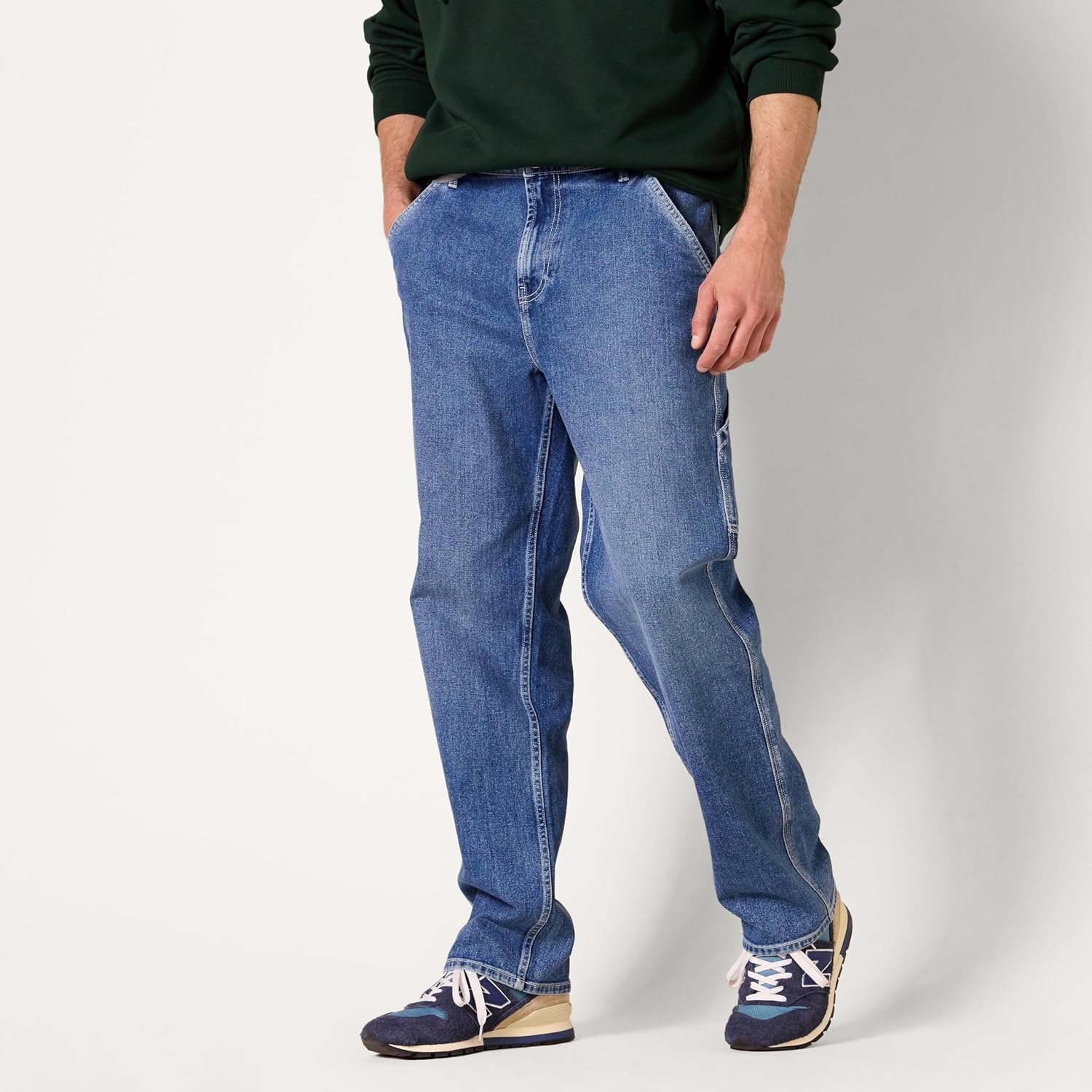 image:imageAmazon Essentials Mens RelaxedFit Workwear Carpenter Jean with Comfort StretchMedium Wash