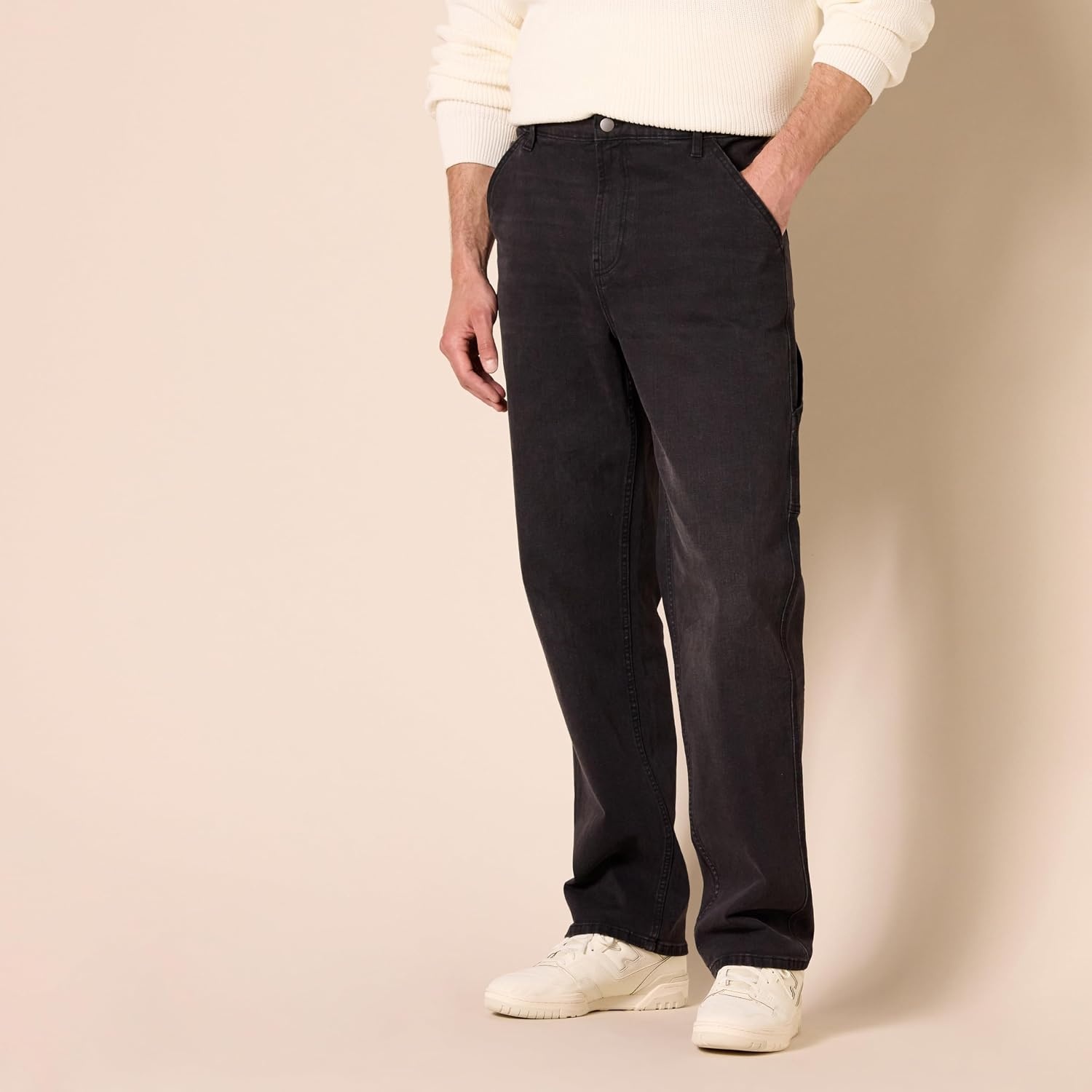 image:imageAmazon Essentials Mens RelaxedFit Workwear Carpenter Jean with Comfort StretchWashed Black