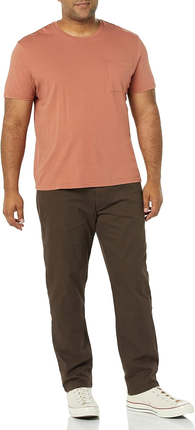 image:imageAmazon Essentials Mens SkinnyFit 5Pocket Stretch Twill Chino PantsBrown