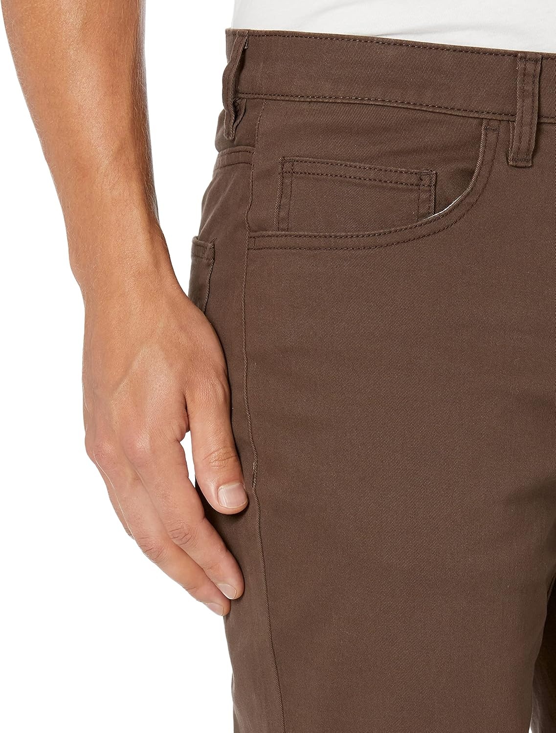 image:imageAmazon Essentials Mens SkinnyFit 5Pocket Stretch Twill Chino PantsBrown