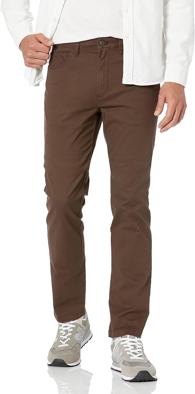 image:imageAmazon Essentials Mens SkinnyFit 5Pocket Stretch Twill Chino PantsBrown