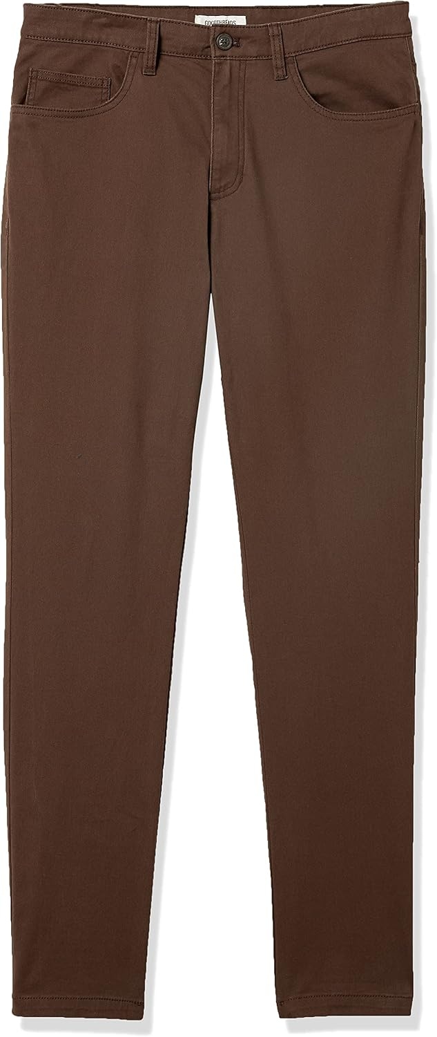 image:imageAmazon Essentials Mens SkinnyFit 5Pocket Stretch Twill Chino PantsBrown