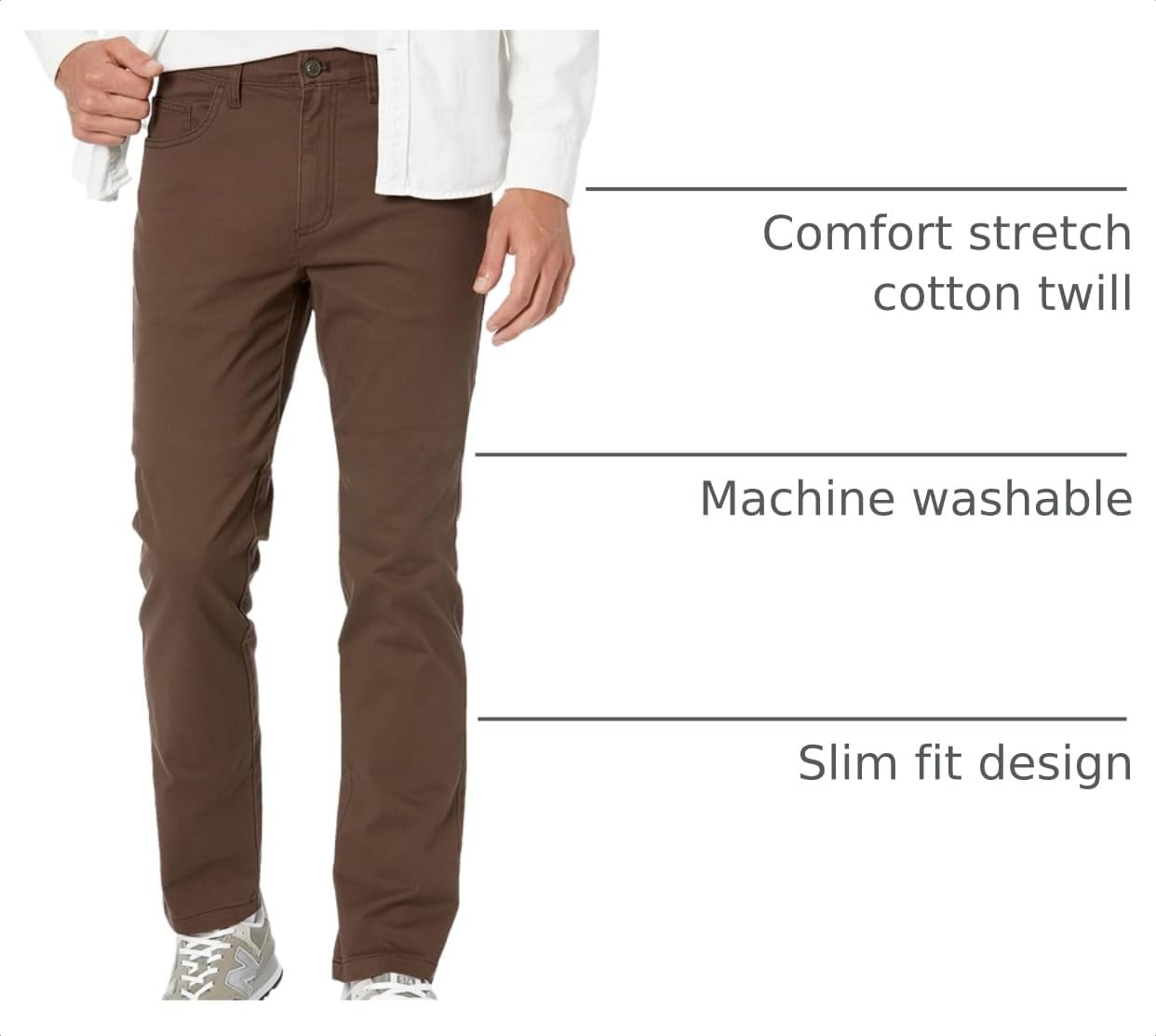 image:imageAmazon Essentials Mens SkinnyFit 5Pocket Stretch Twill Chino PantsBrown