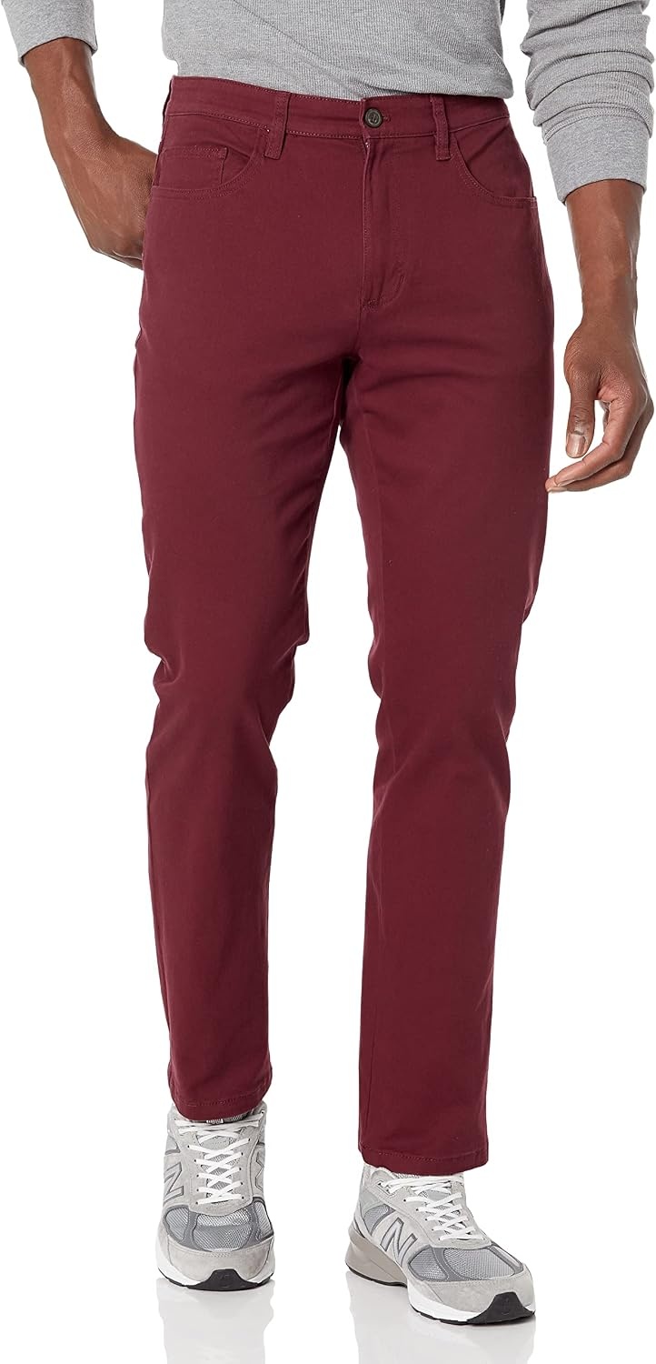 image:imageAmazon Essentials Mens SkinnyFit 5Pocket Stretch Twill Chino PantsBurgundy