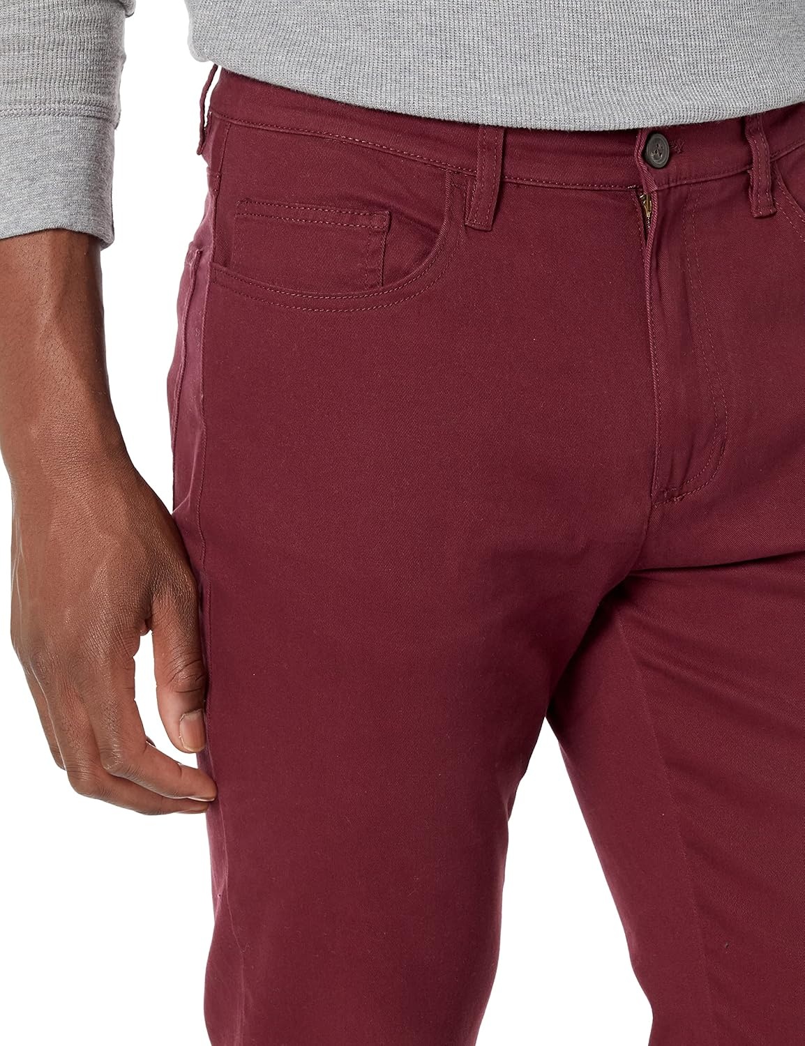 image:imageAmazon Essentials Mens SkinnyFit 5Pocket Stretch Twill Chino PantsBurgundy