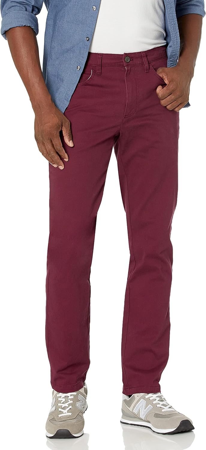 image:imageAmazon Essentials Mens SkinnyFit 5Pocket Stretch Twill Chino PantsBurgundy