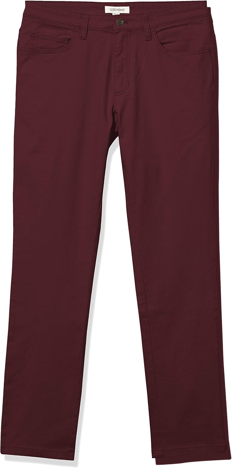 image:imageAmazon Essentials Mens SkinnyFit 5Pocket Stretch Twill Chino PantsBurgundy